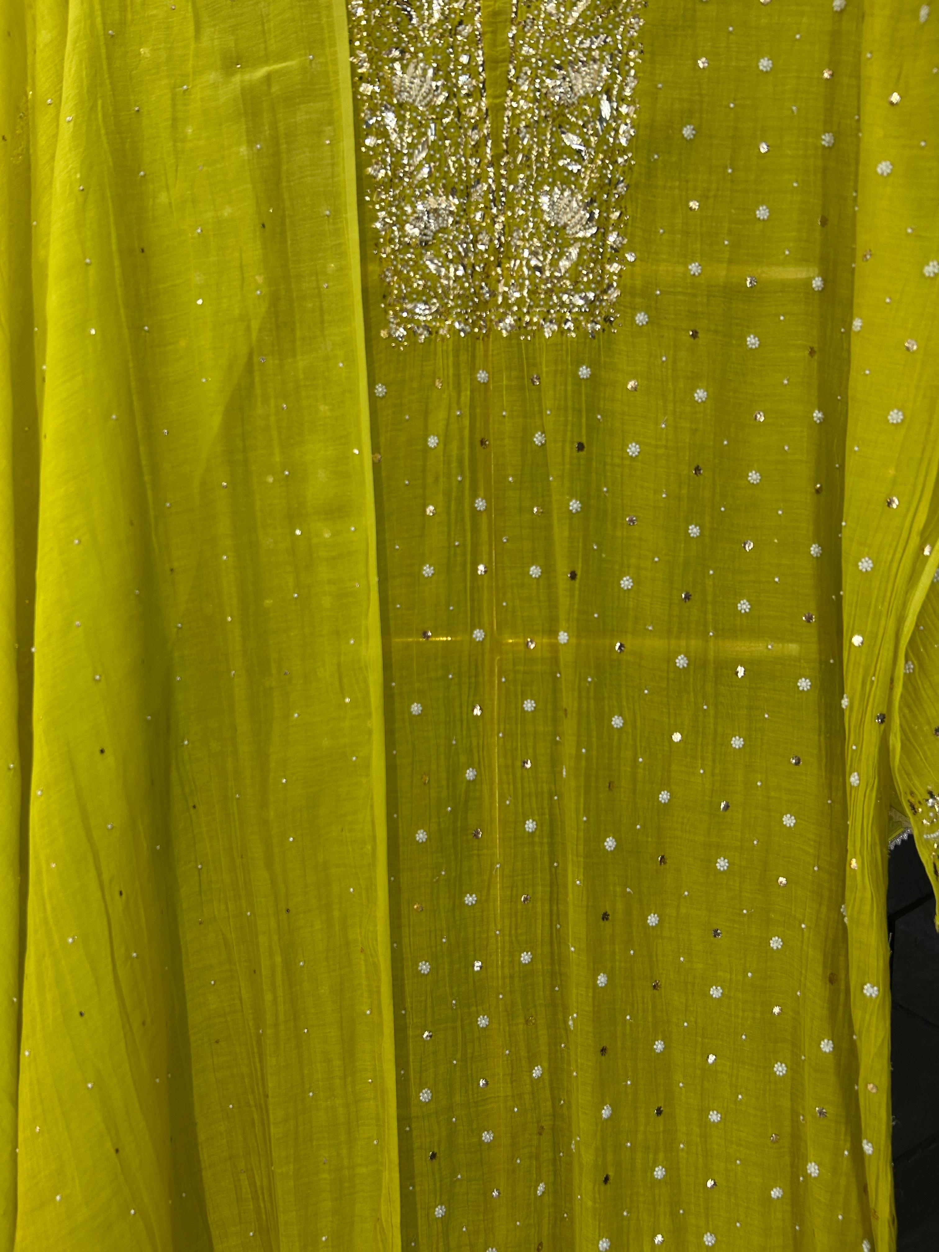 Green Mul Chanderi Mukaish Kurta Set