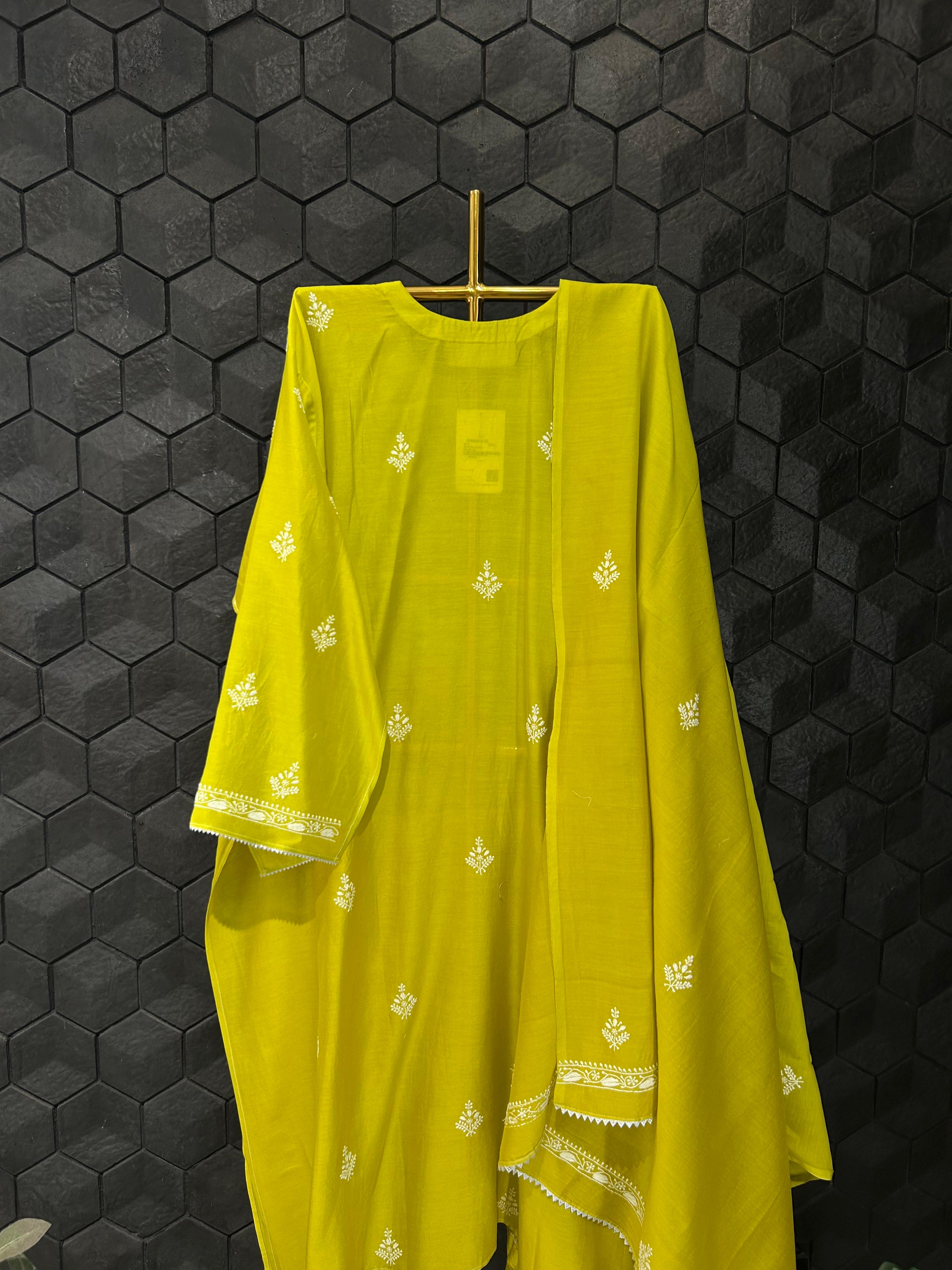 Green Chanderi Chikankari Kurta Set