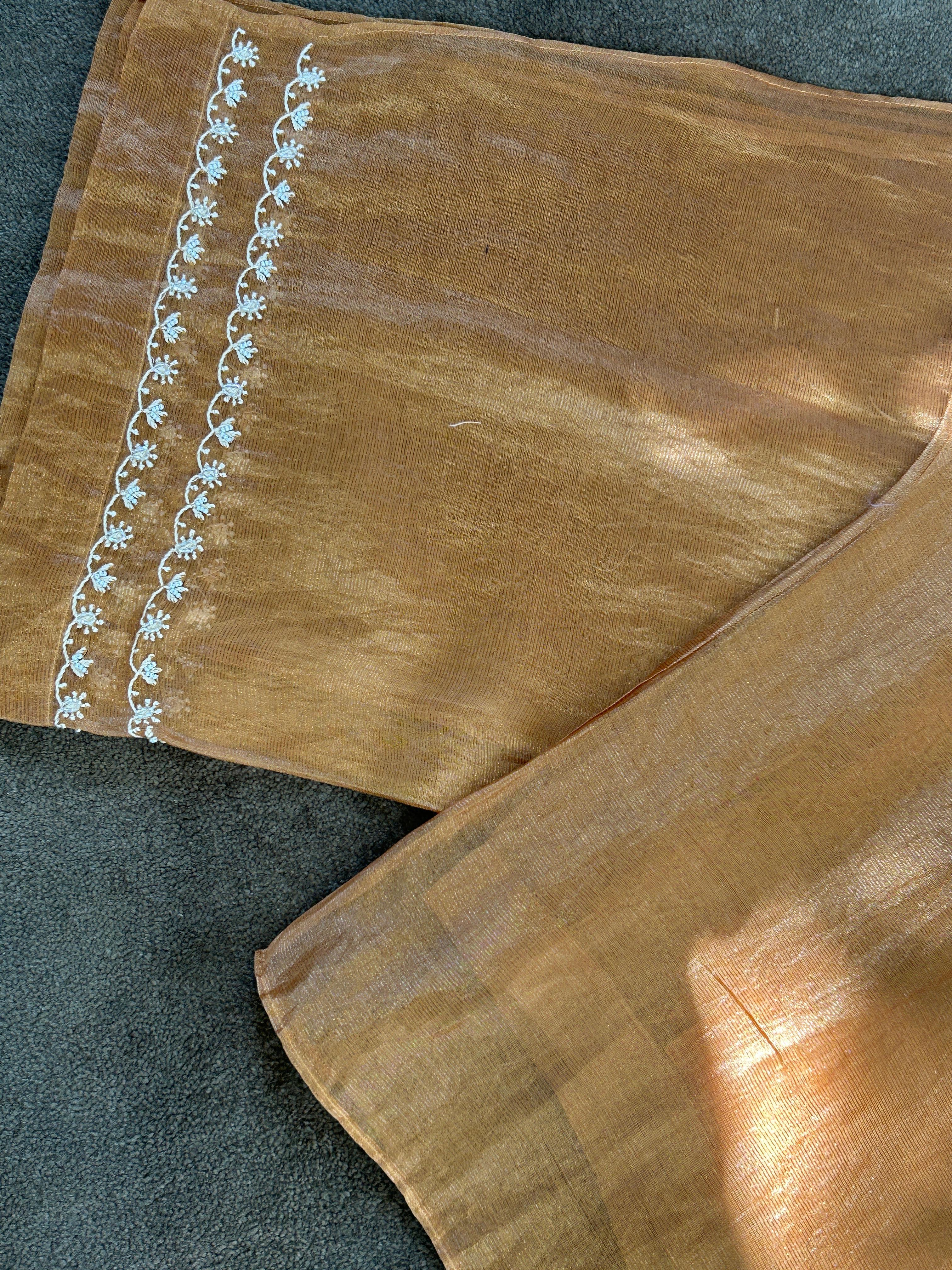 Mustard Striped Tissue Chikankari Co-ord Set