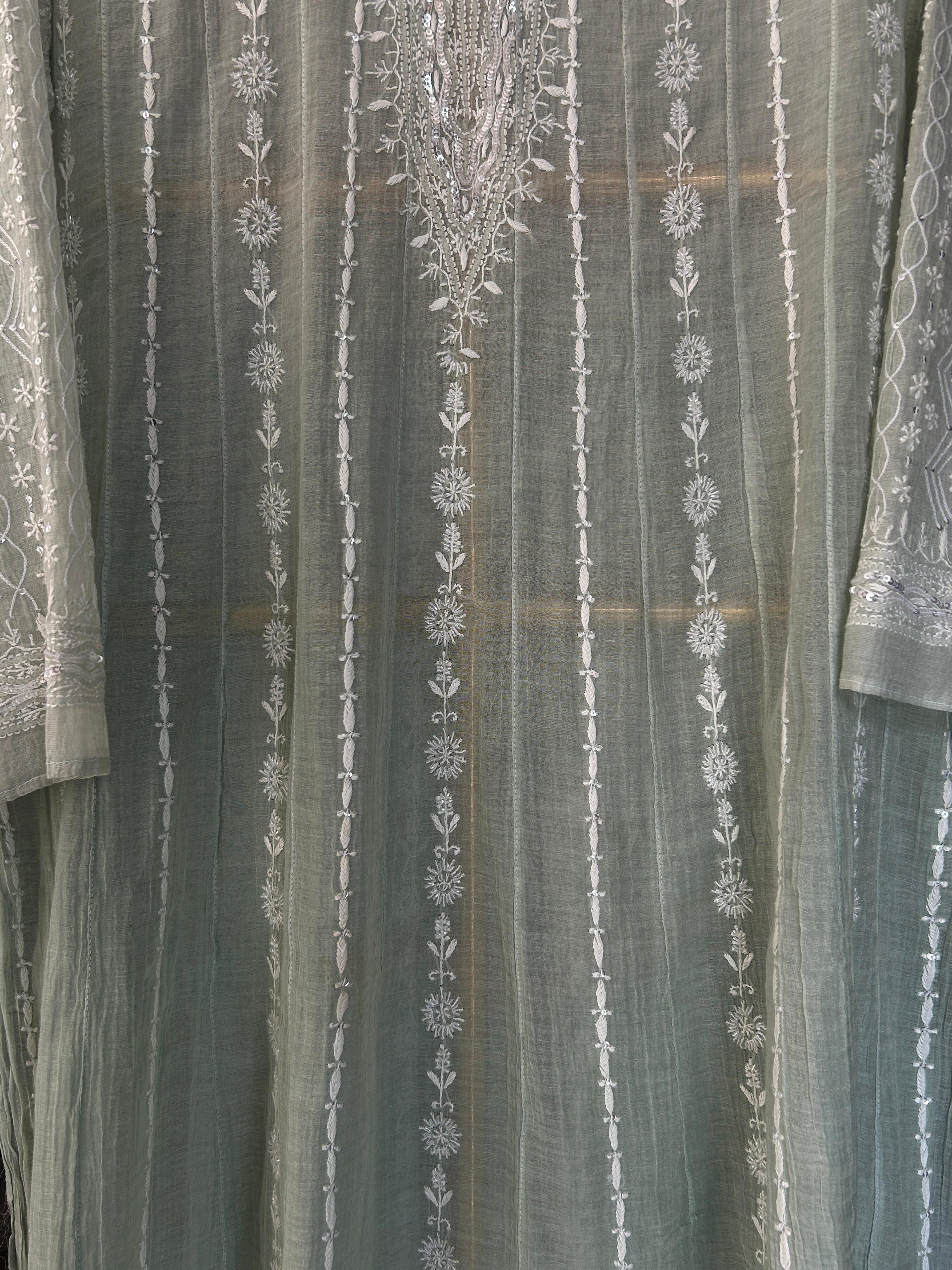 Green Silver Tissue Chikankari Co-ord Set