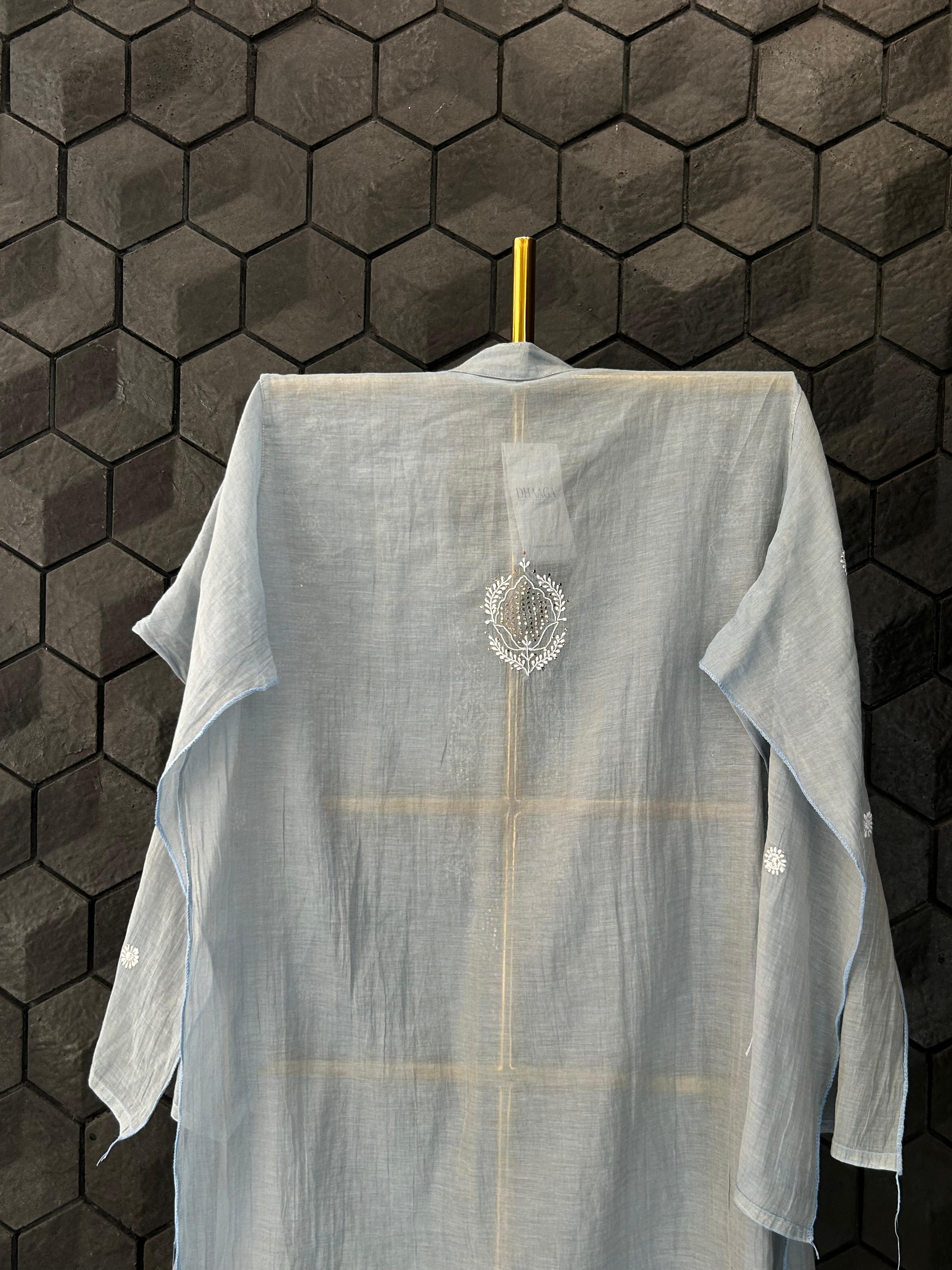 Grey Golden Tissue Chikankari Co-ord Set