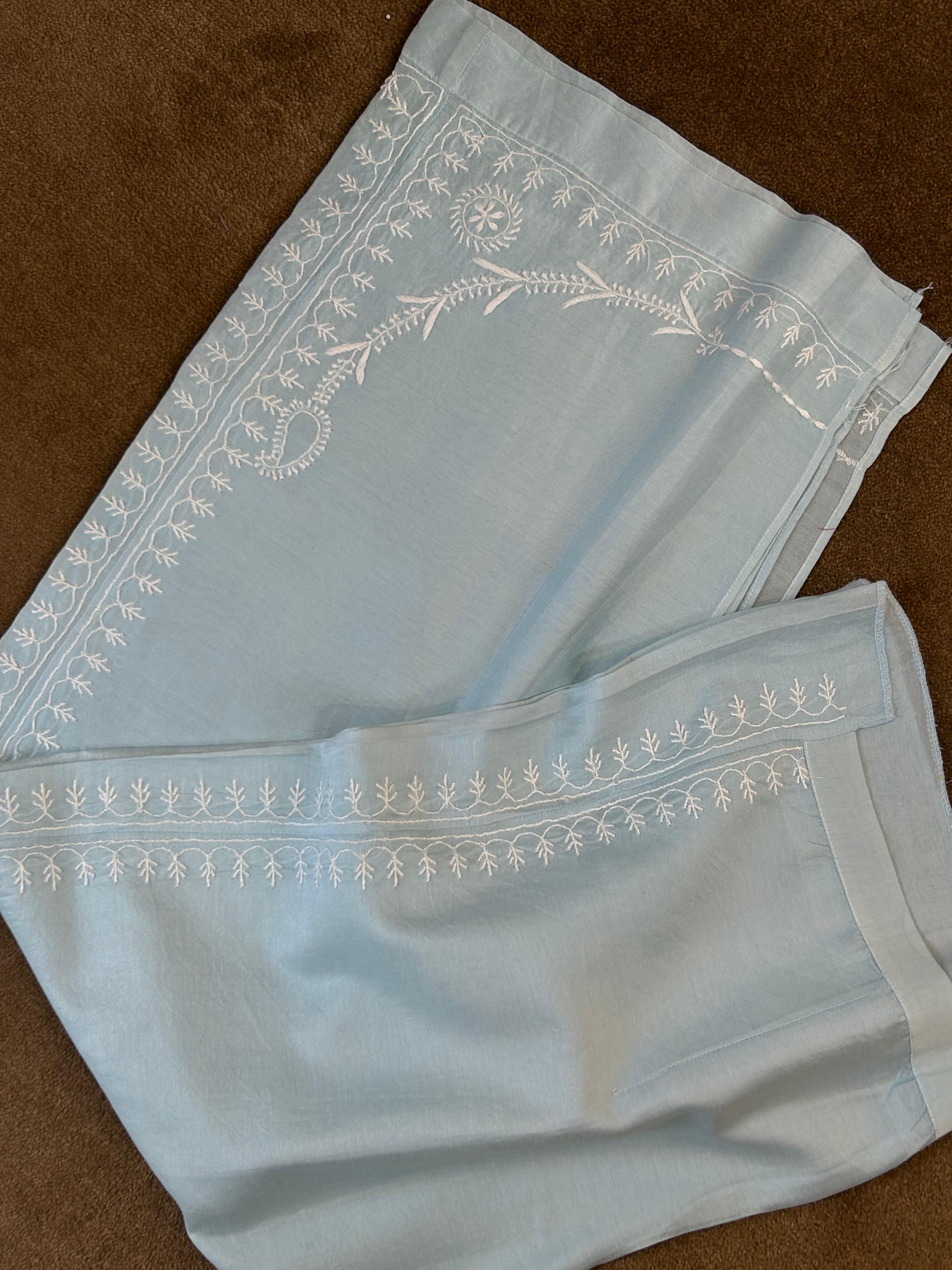 Blue Chanderi Silk Chikankari Co-ord Set