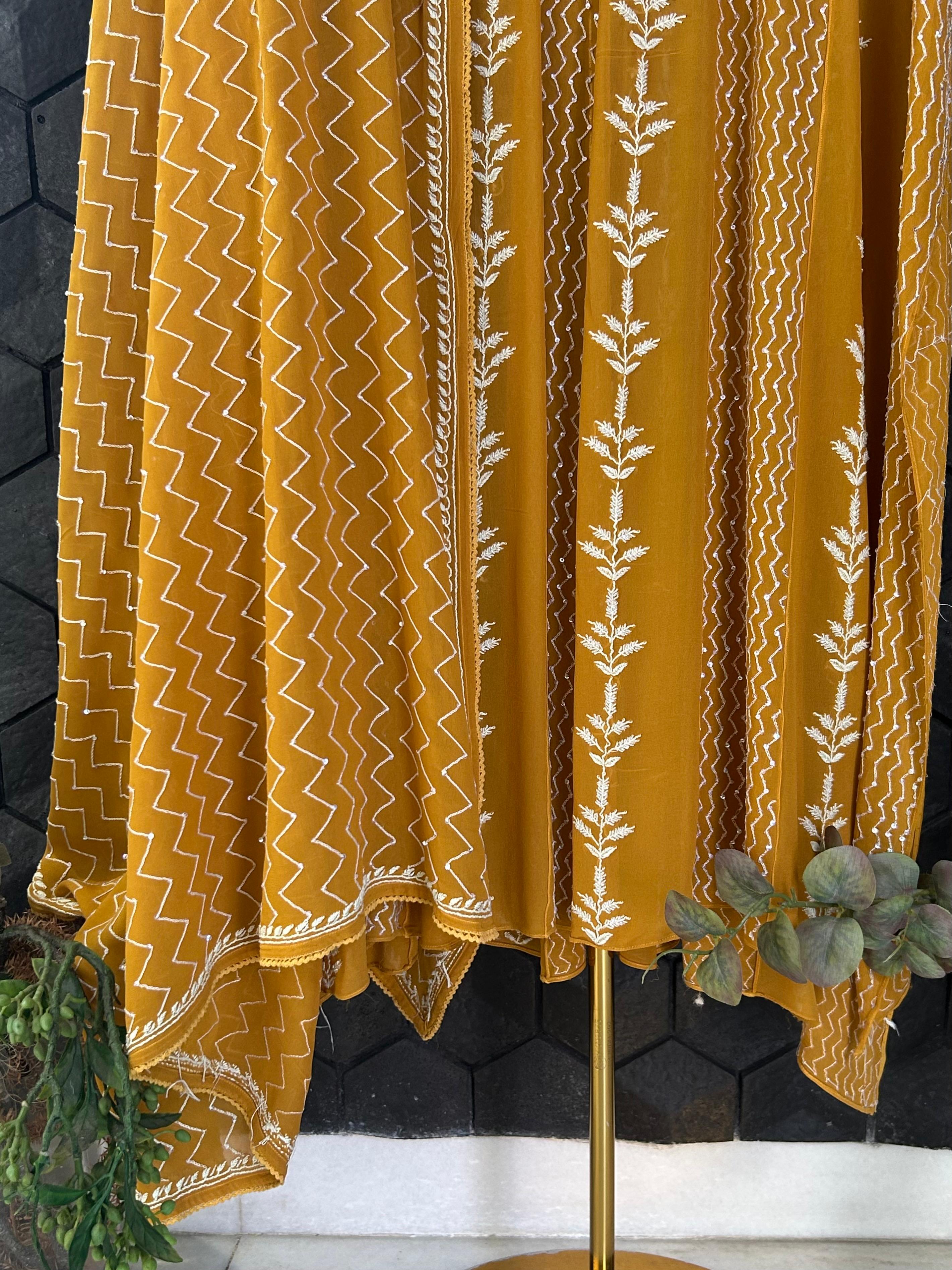 Mustard Georgette Chikankari Kurta Set