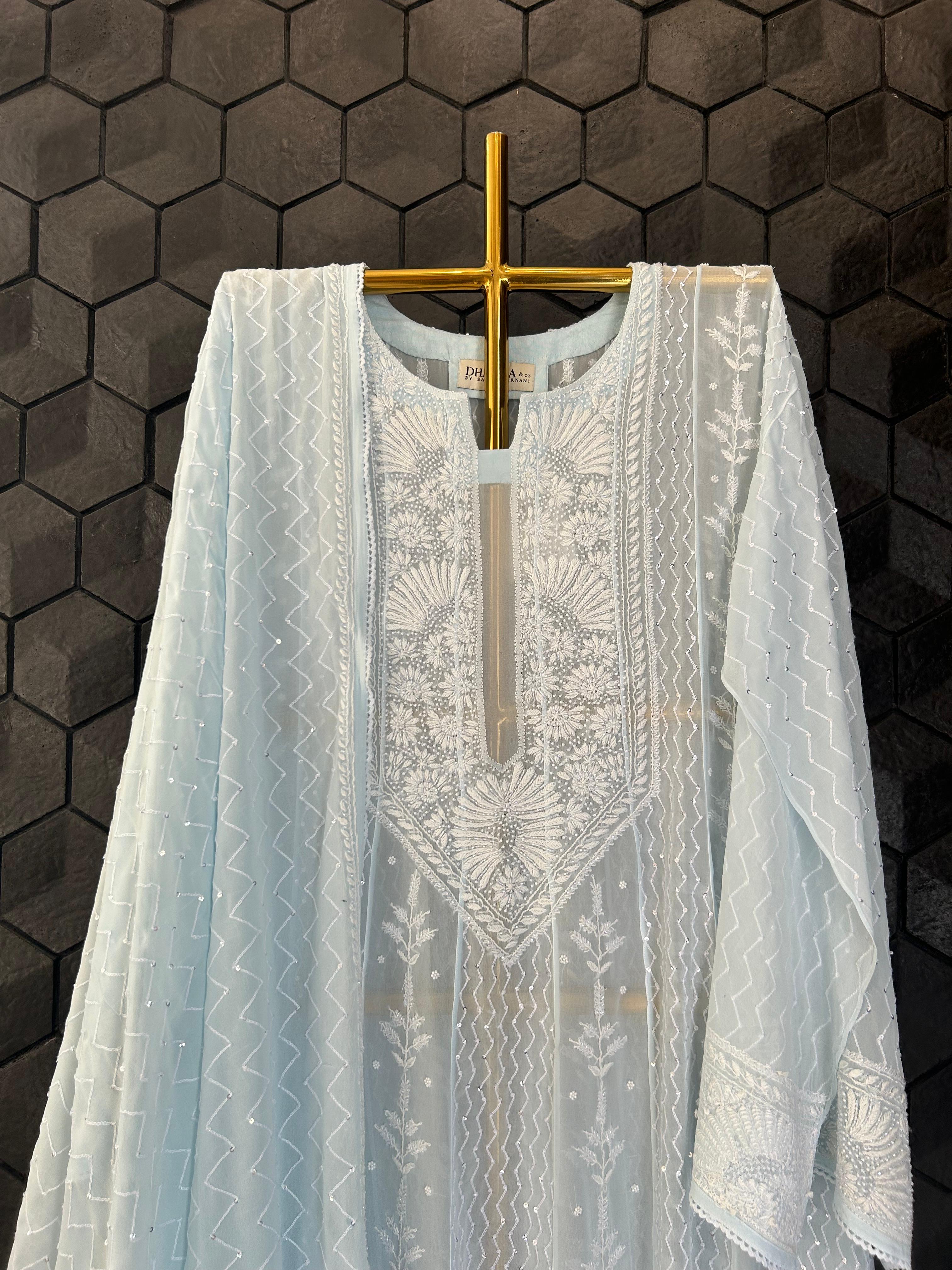 Blue Georgette Chikankari Kurta