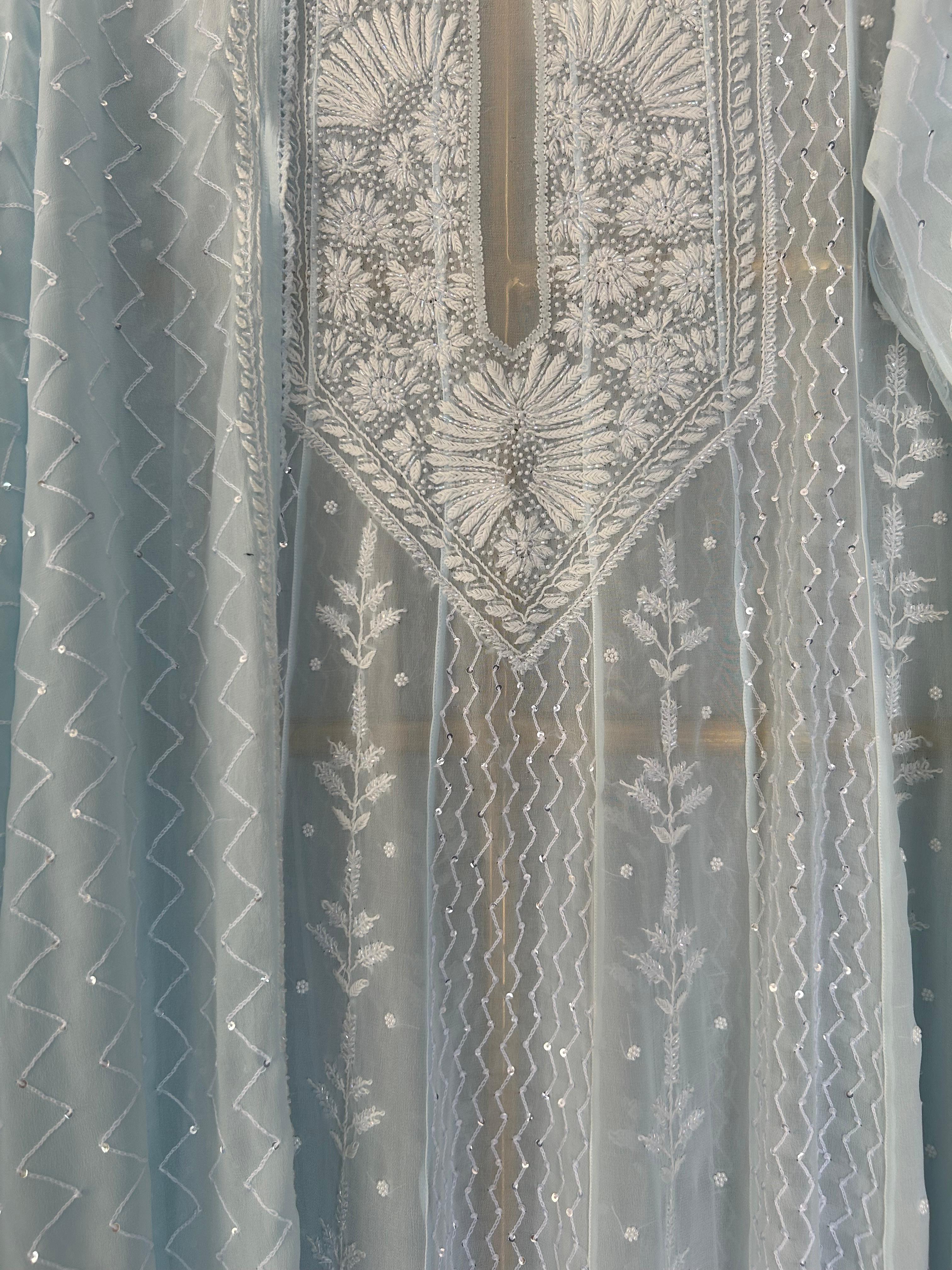 Blue Georgette Chikankari Kurta