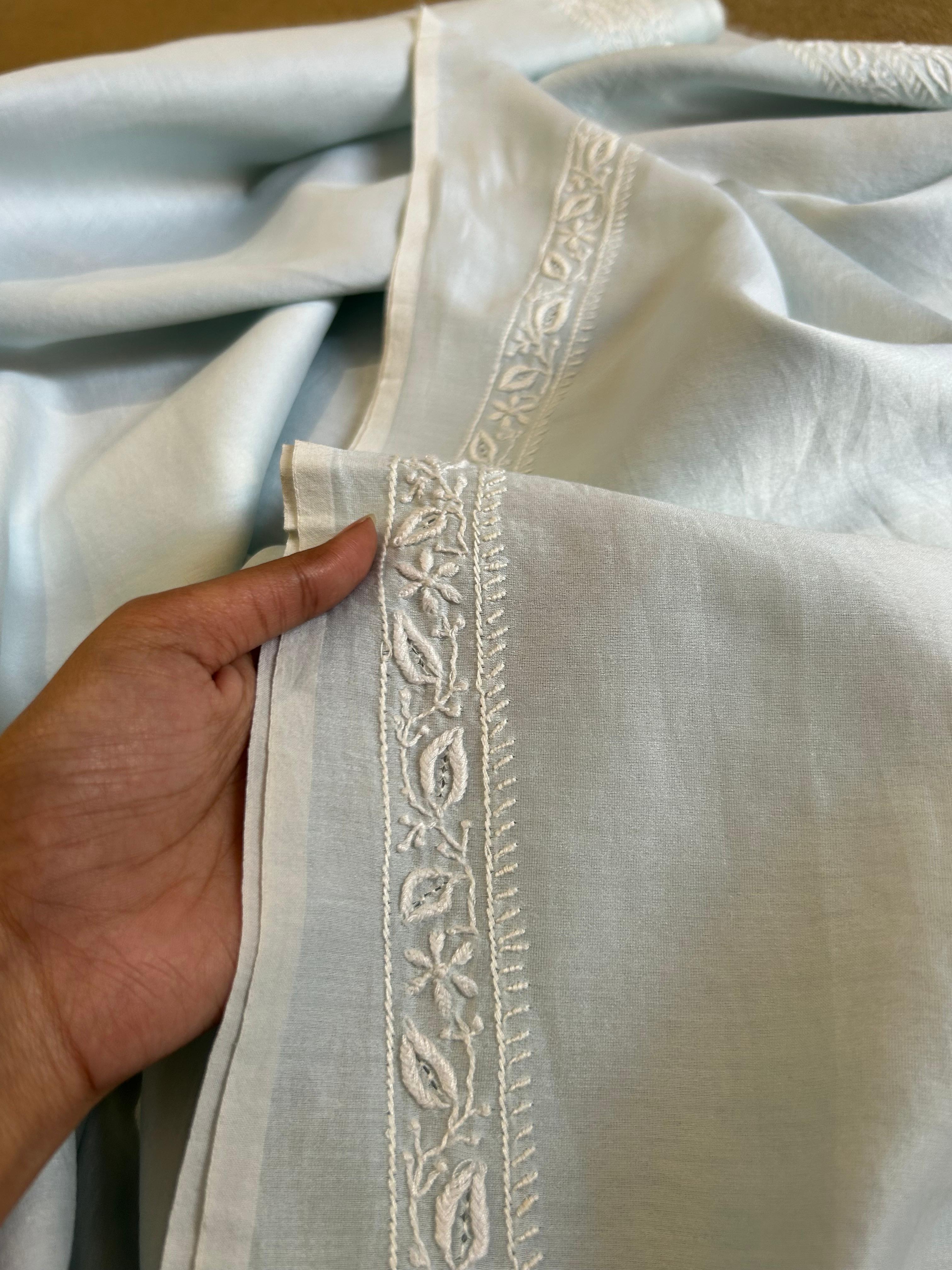 Blue  Mens Chanderi Chikankari Mens kurta