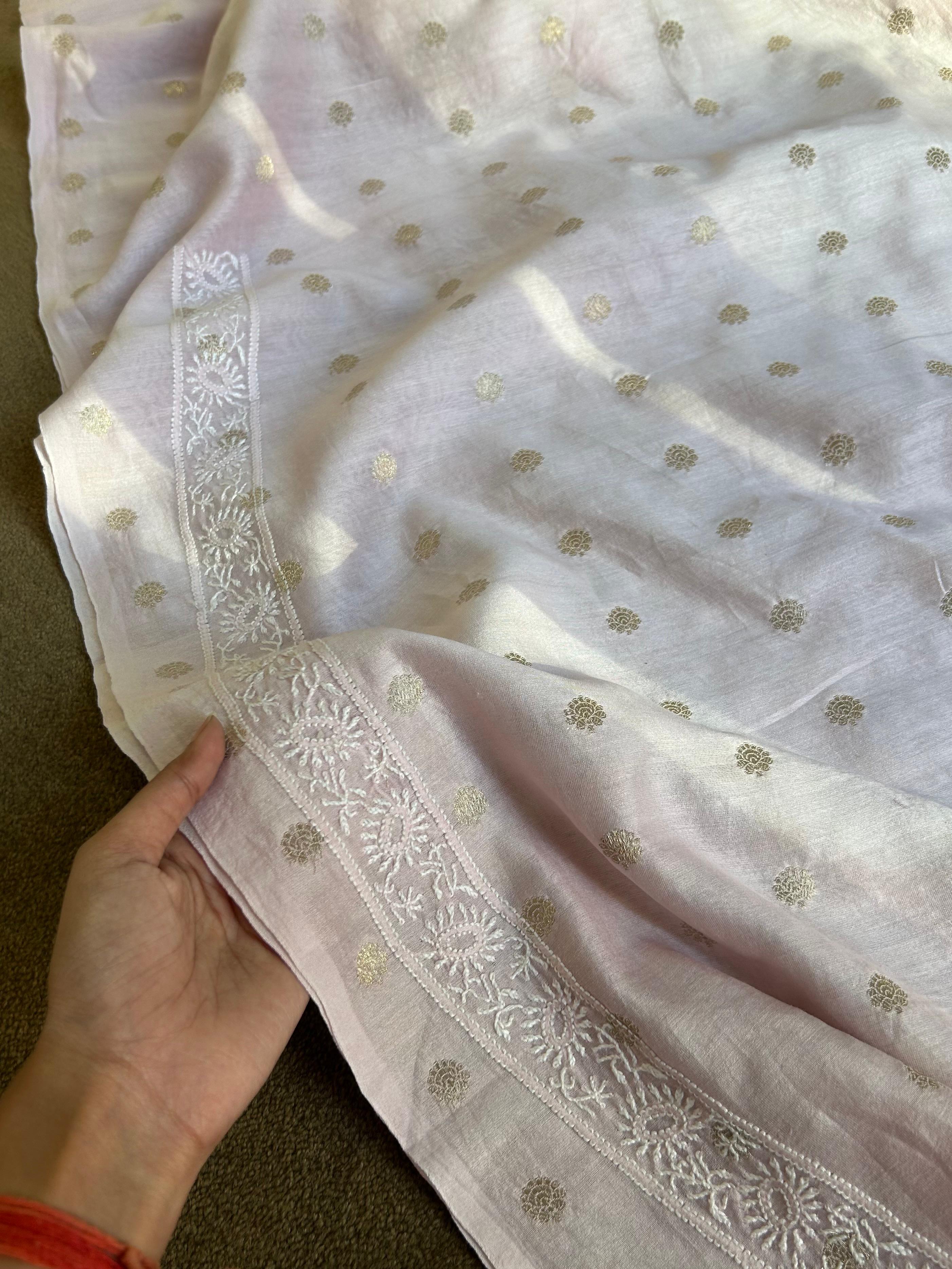 Pink Chanderi Chikankari Mens Kurta