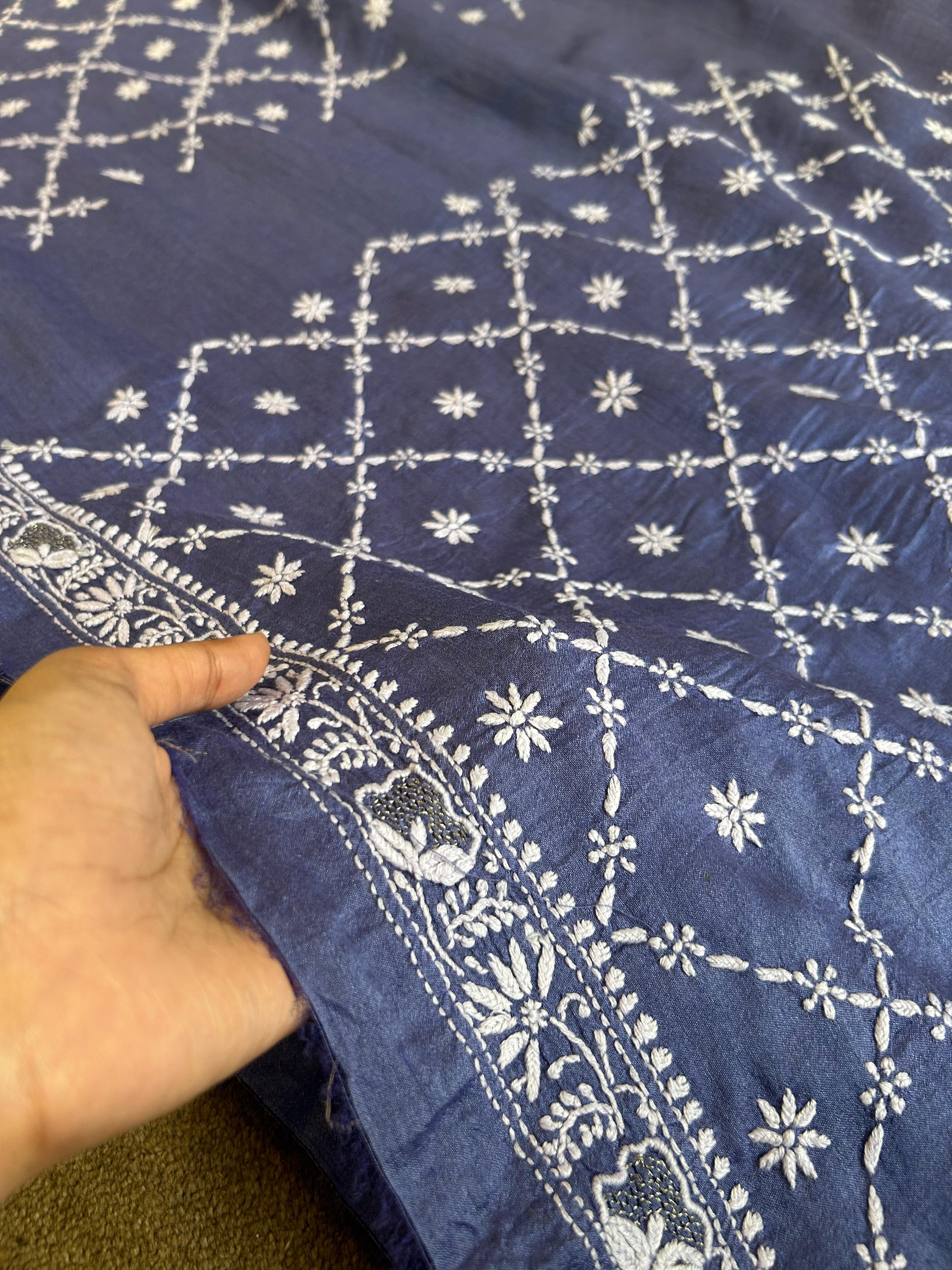 Purple Munga Silk Chikankari Mens kurta