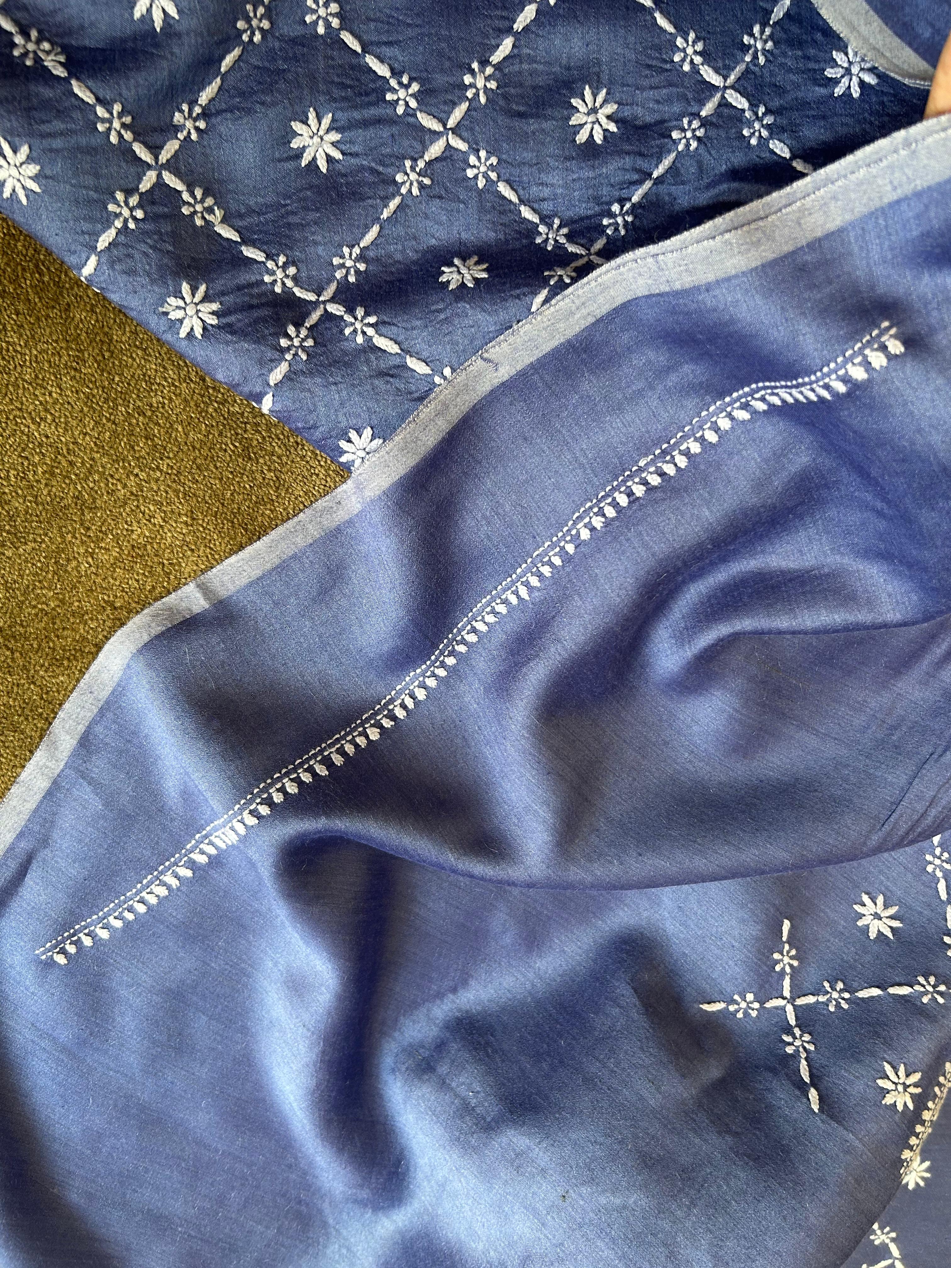 Purple Munga Silk Chikankari Mens kurta