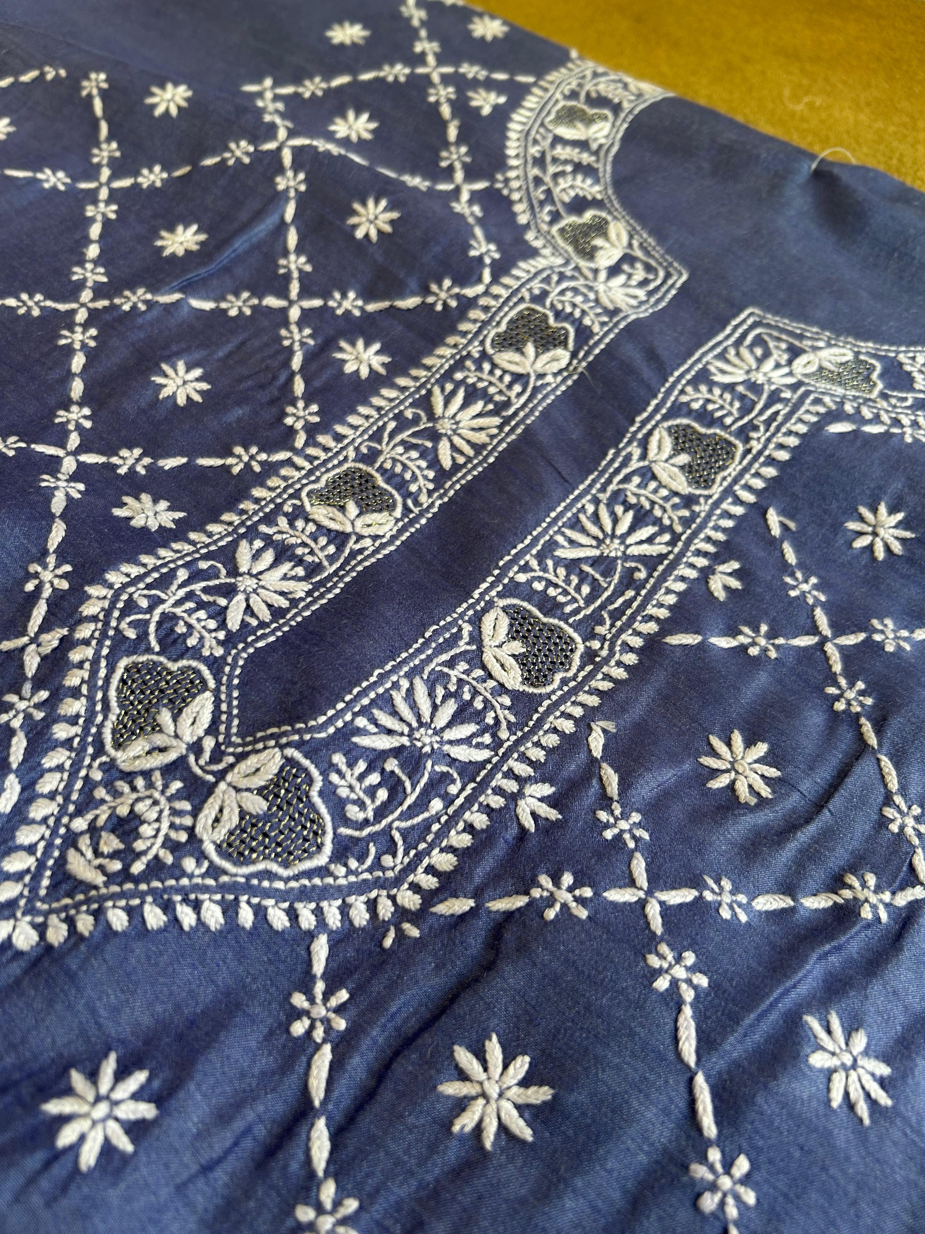 Purple Munga Silk Chikankari Mens kurta