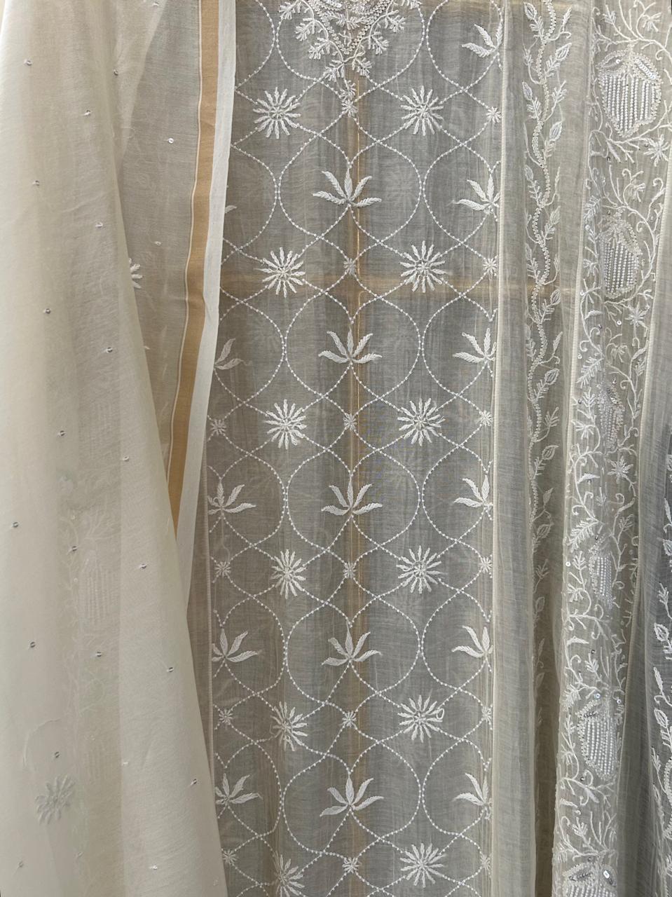 Green Maheshwari Chikankari Kurta Set