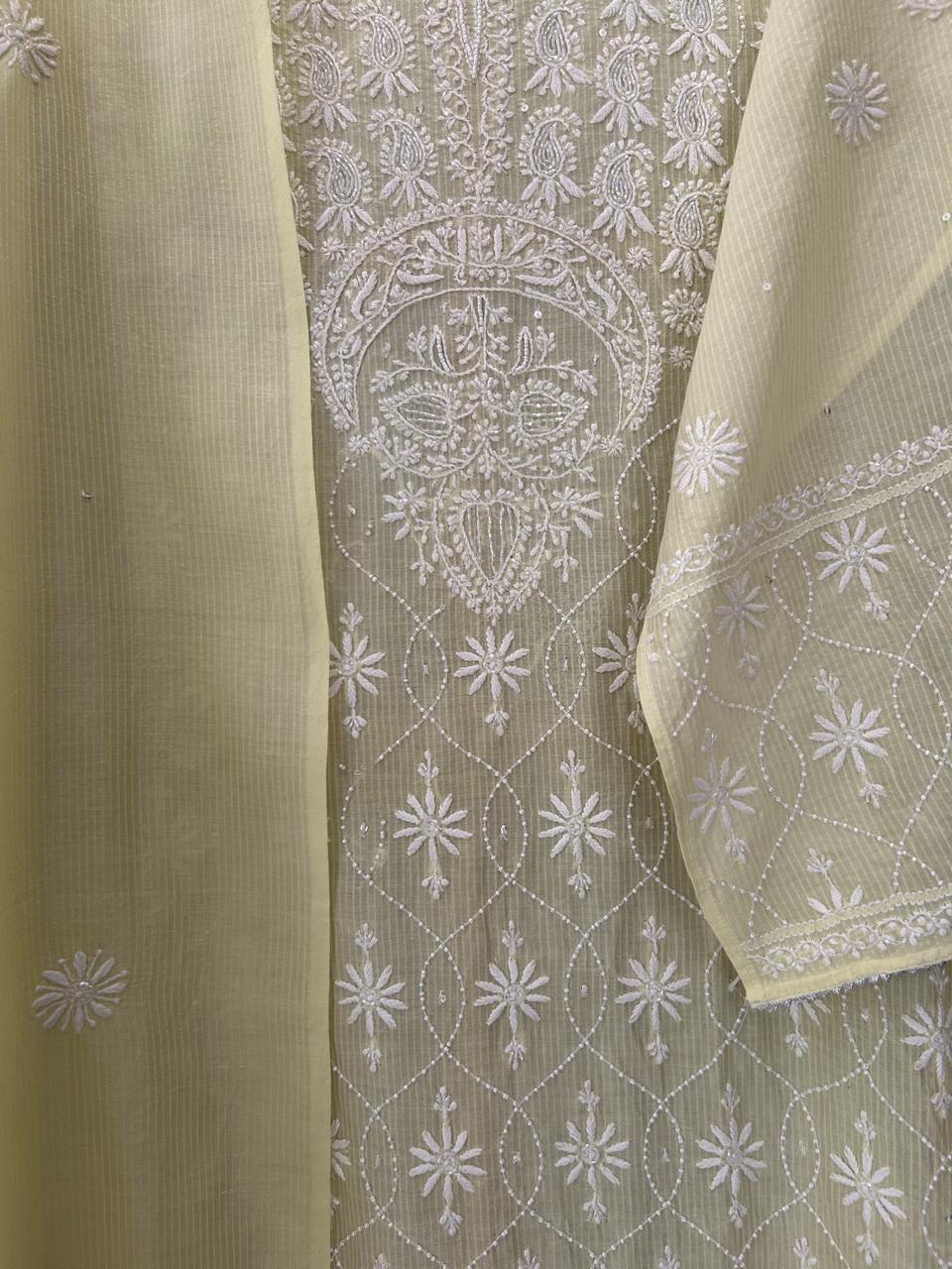 Green Maheshwari Chikankari Kurta Set