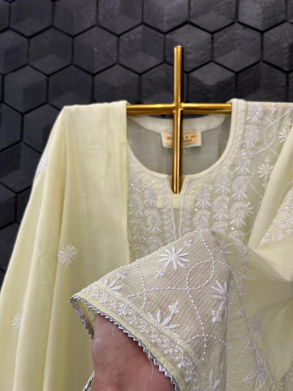 Green Maheshwari Chikankari Kurta Set