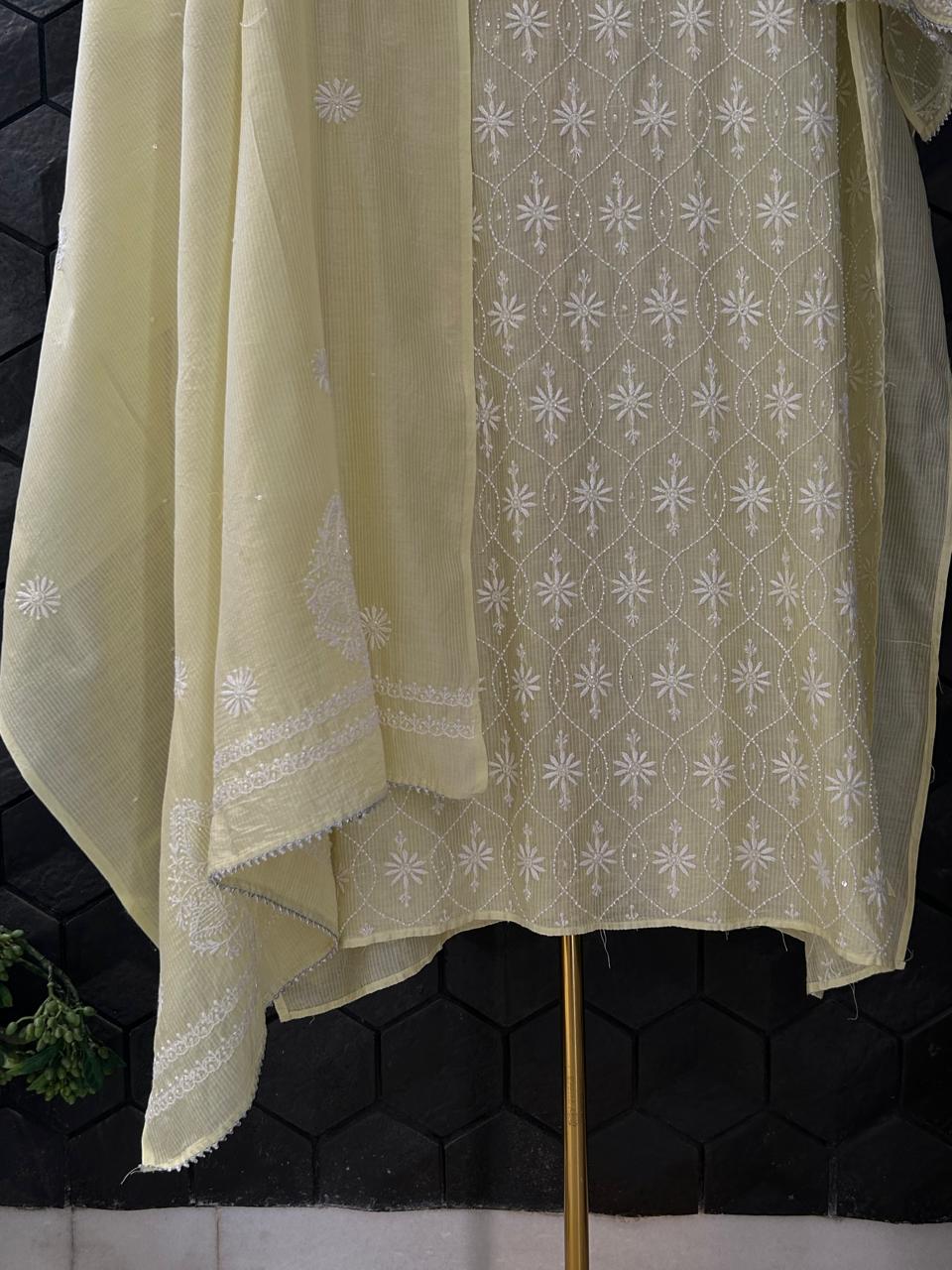 Green Maheshwari Chikankari Kurta Set