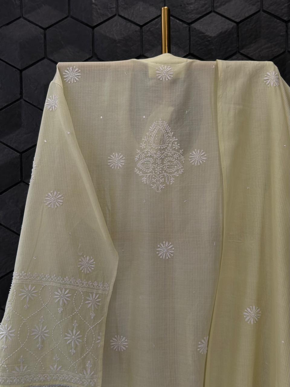 Green Maheshwari Chikankari Kurta Set