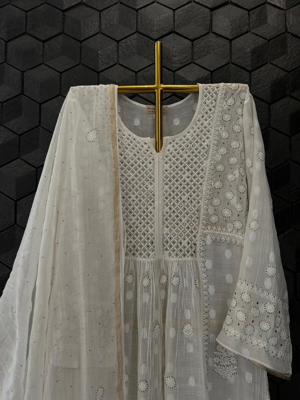 White Mul Chanderi Front-Tuck Kurta Set
