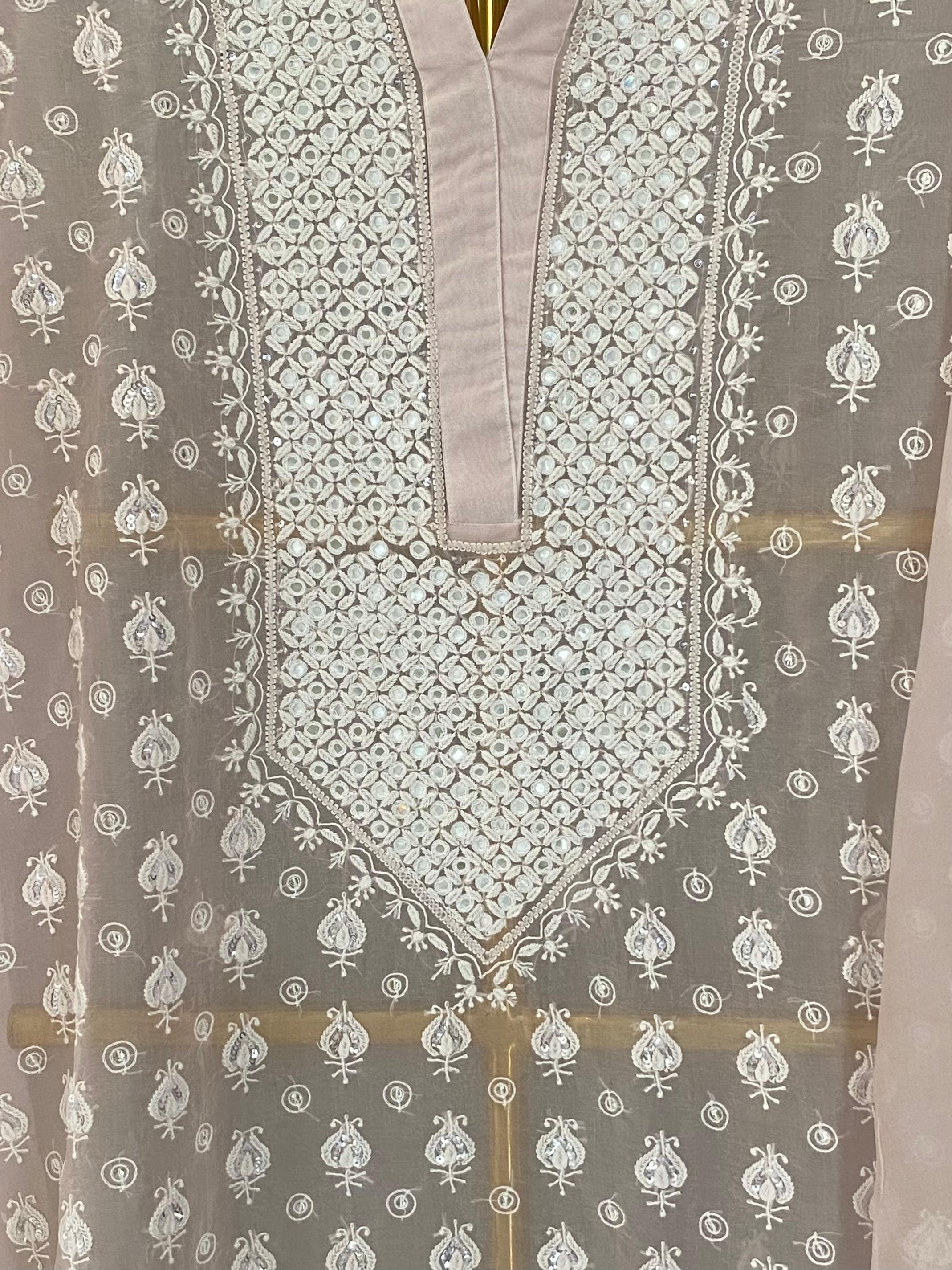 Pink Organza Chikankari Mirror Work Co-ord Set