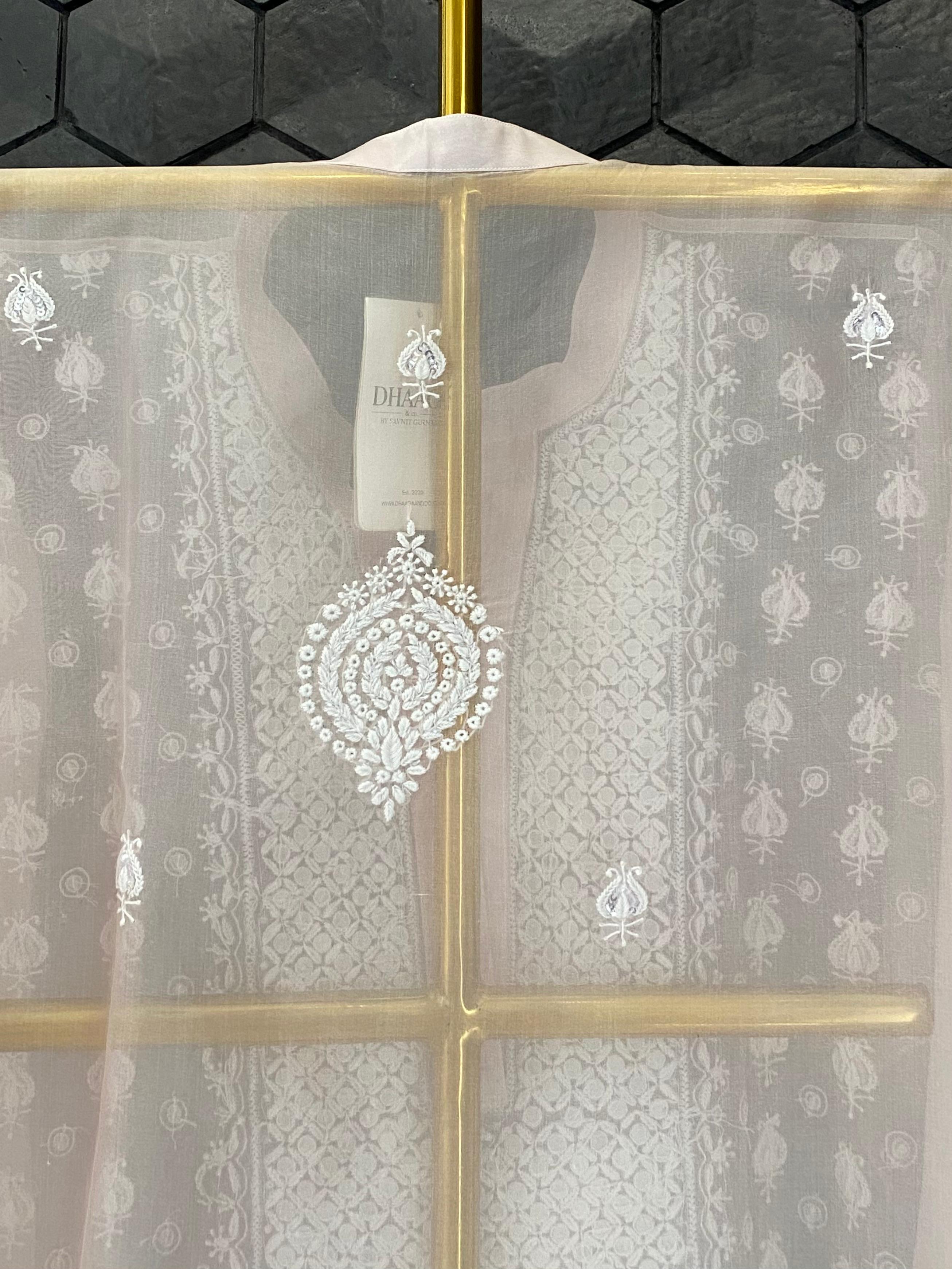 Pink Organza Chikankari Mirror Work Co-ord Set