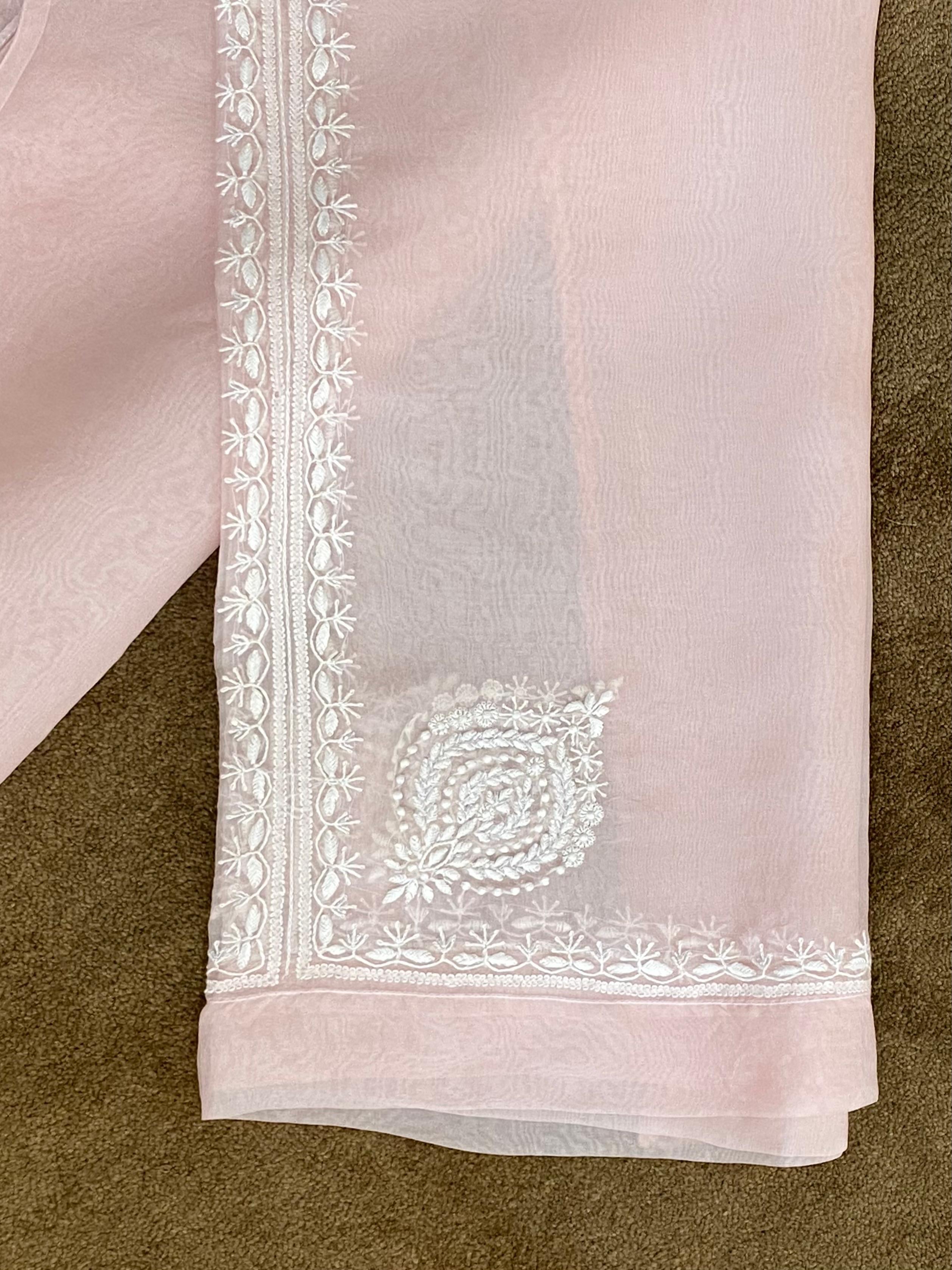 Pink Organza Chikankari Mirror Work Co-ord Set