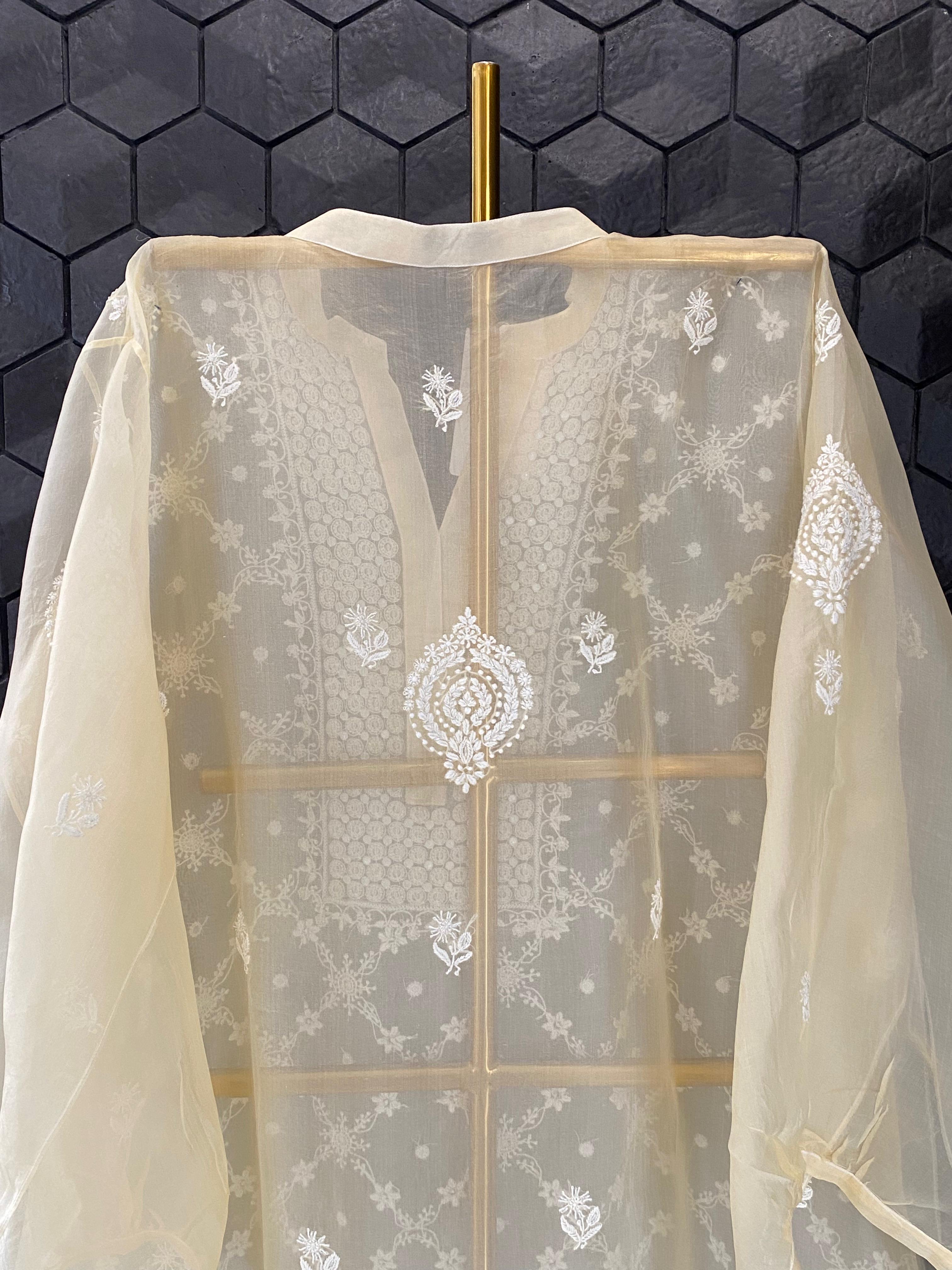 Yellow Organza Chikankari Mirror Work Co-ord Set