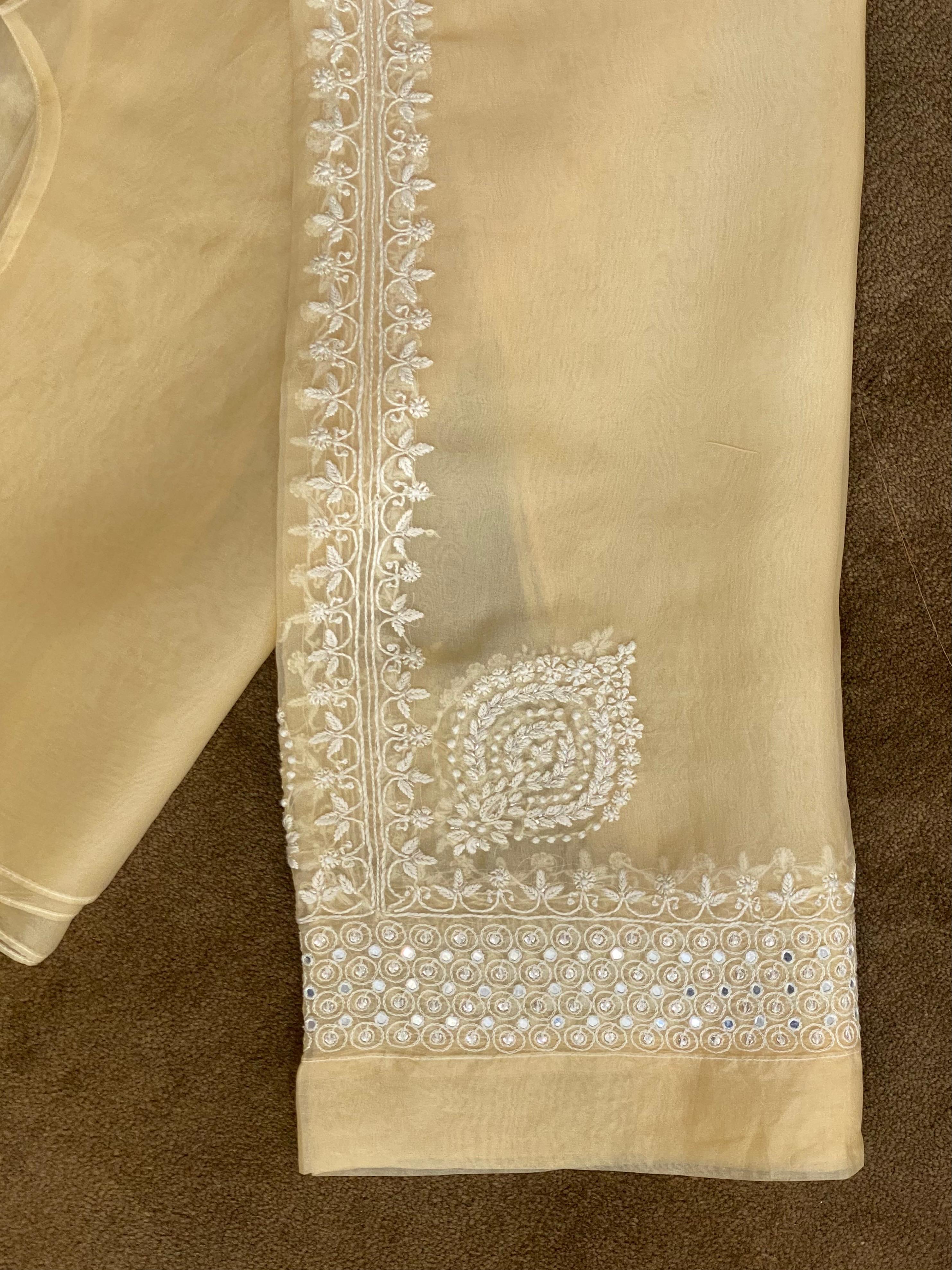 Yellow Organza Chikankari Mirror Work Co-ord Set