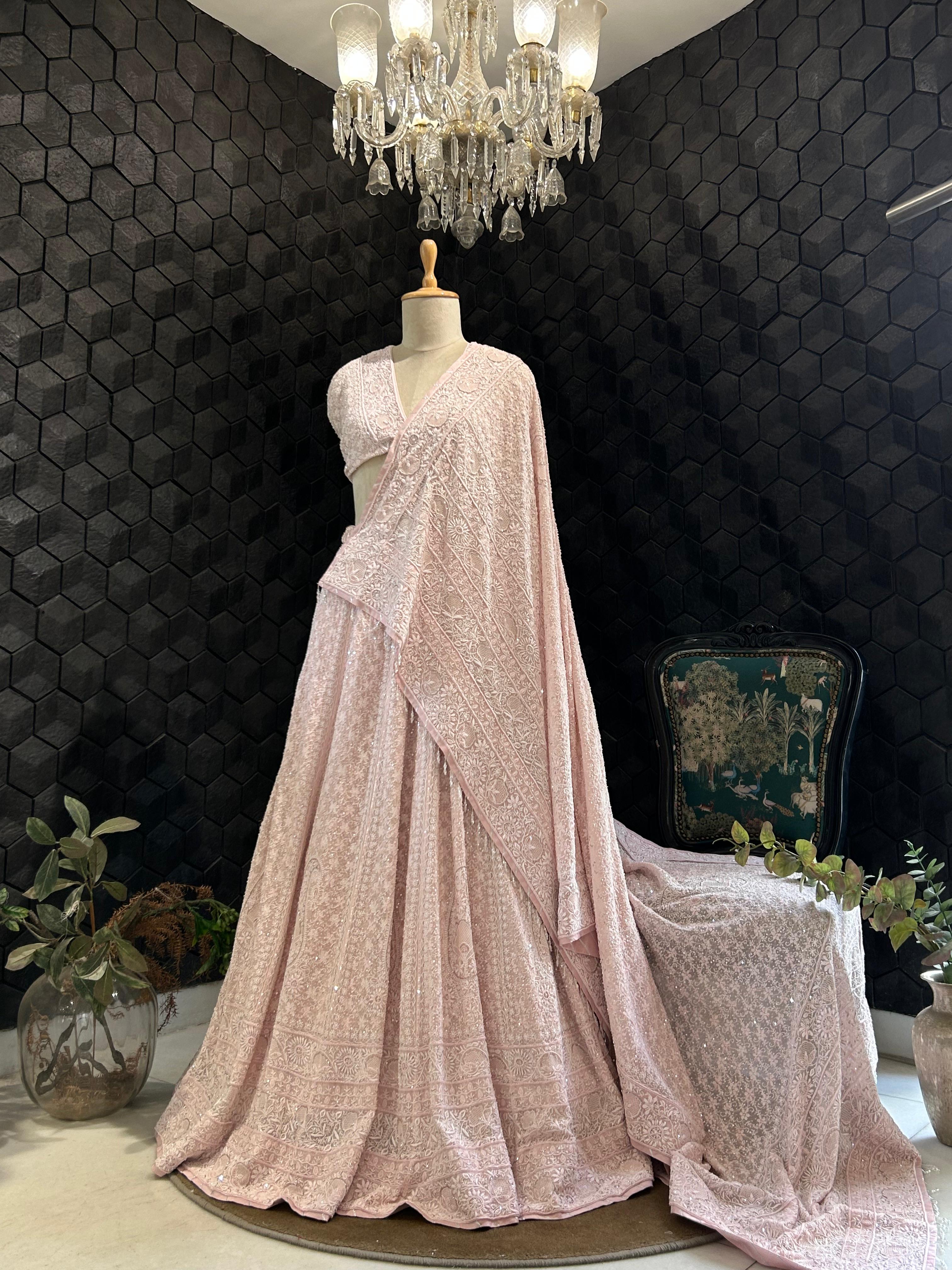 Pink Georgette ek - taar chikankari Lehenga Set