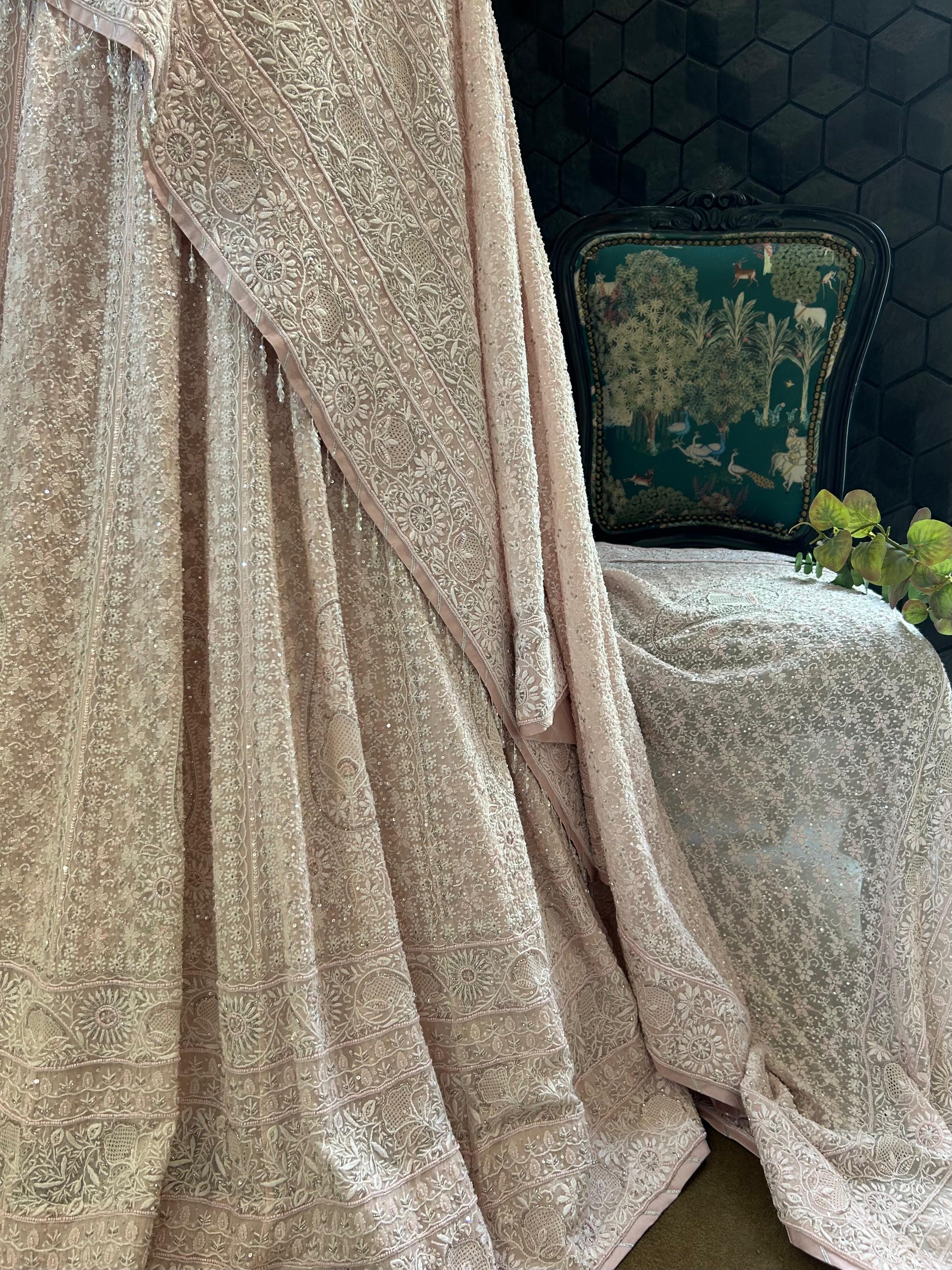 Pink Georgette ek - taar chikankari Lehenga Set