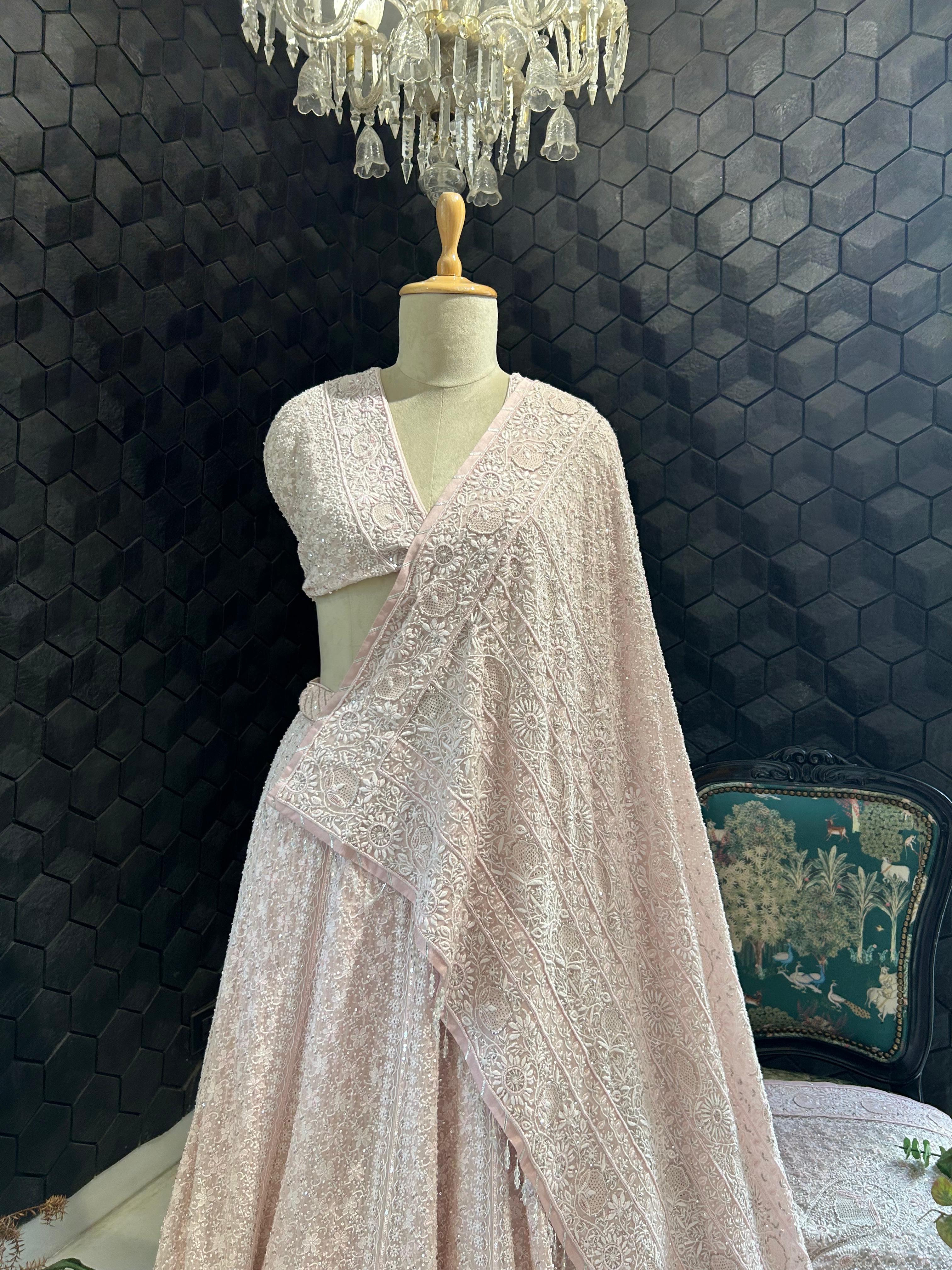 Pink Georgette ek - taar chikankari Lehenga Set