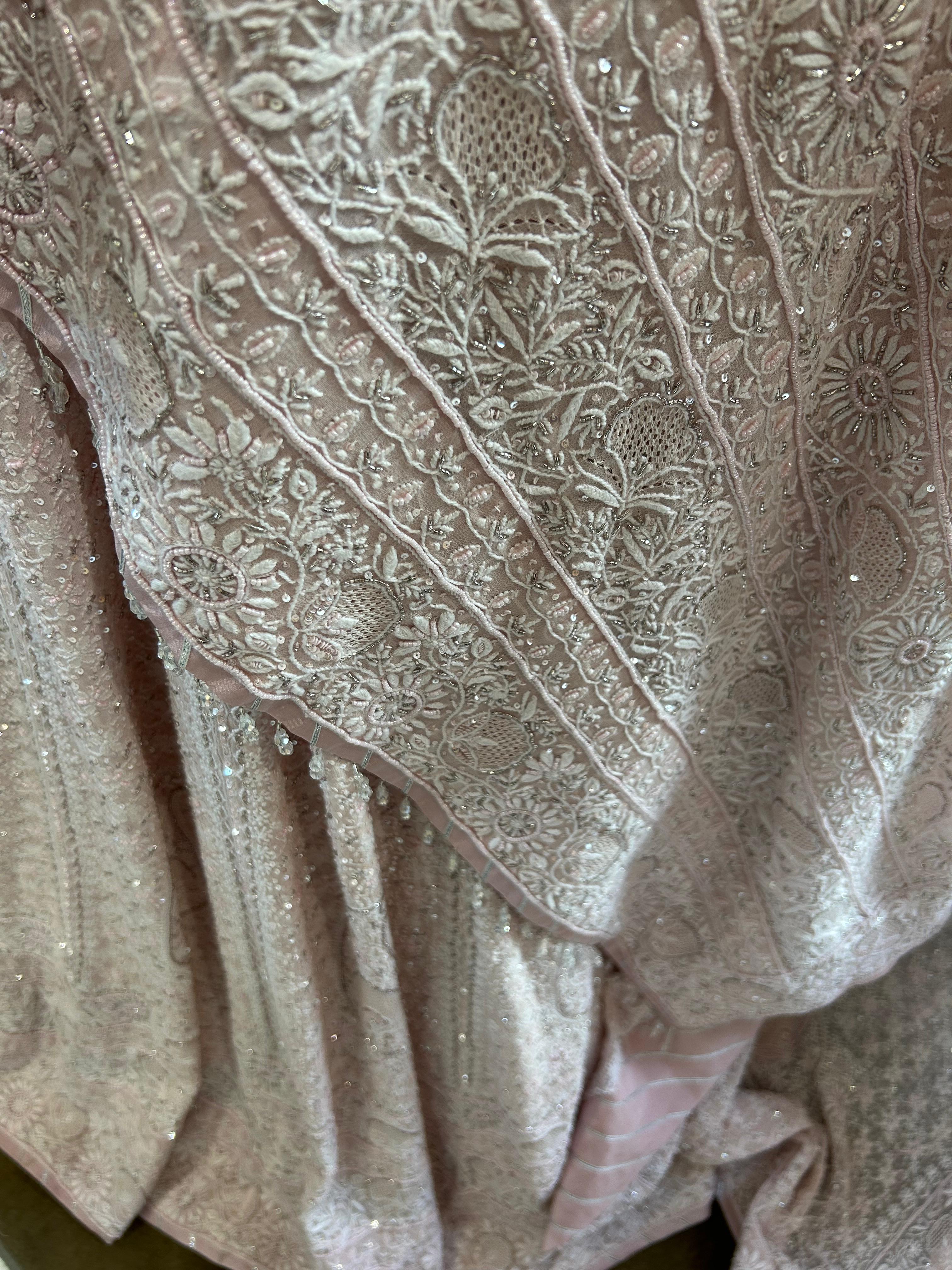 Pink Georgette ek - taar chikankari Lehenga Set