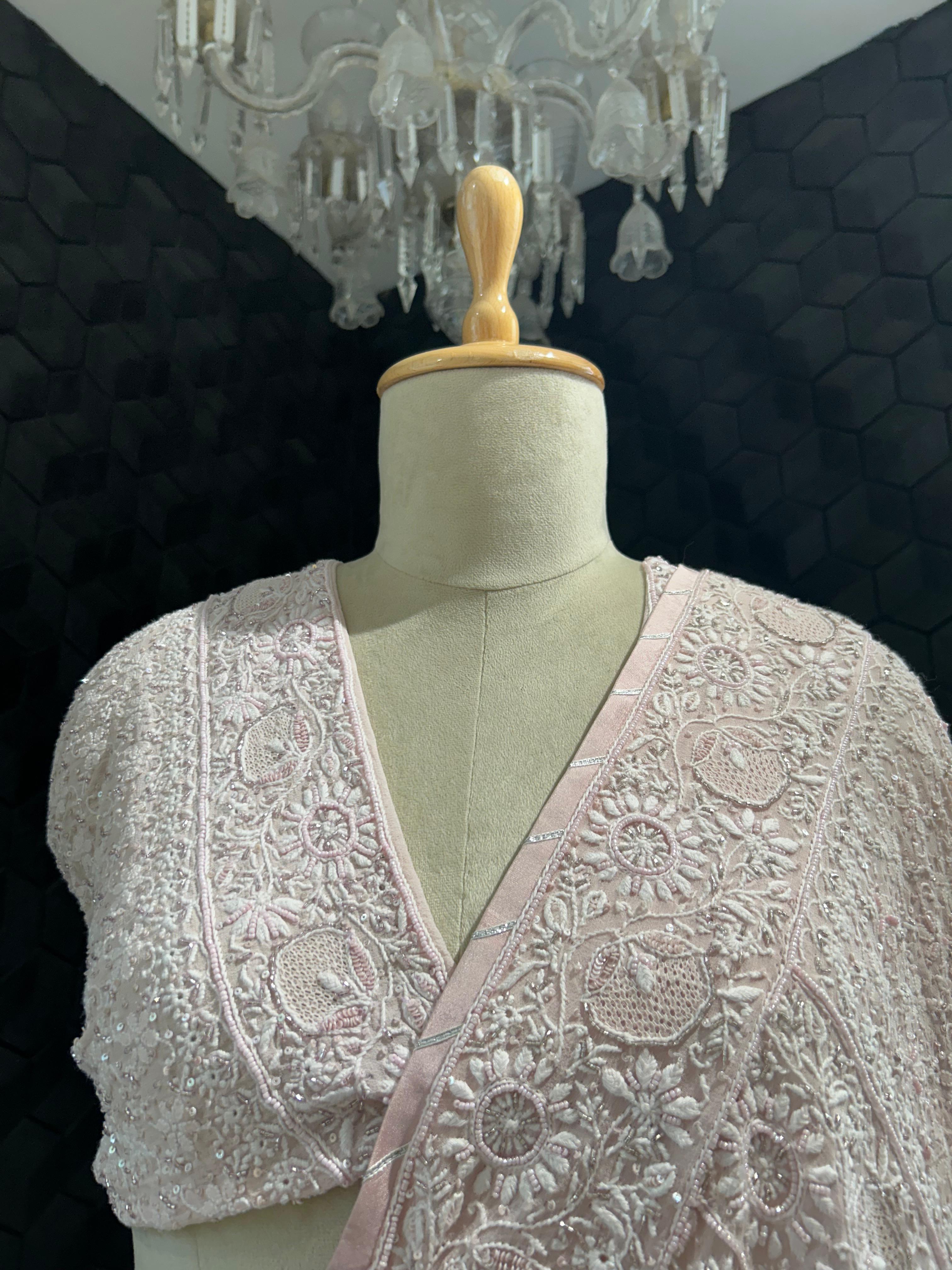 Pink Georgette ek - taar chikankari Lehenga Set