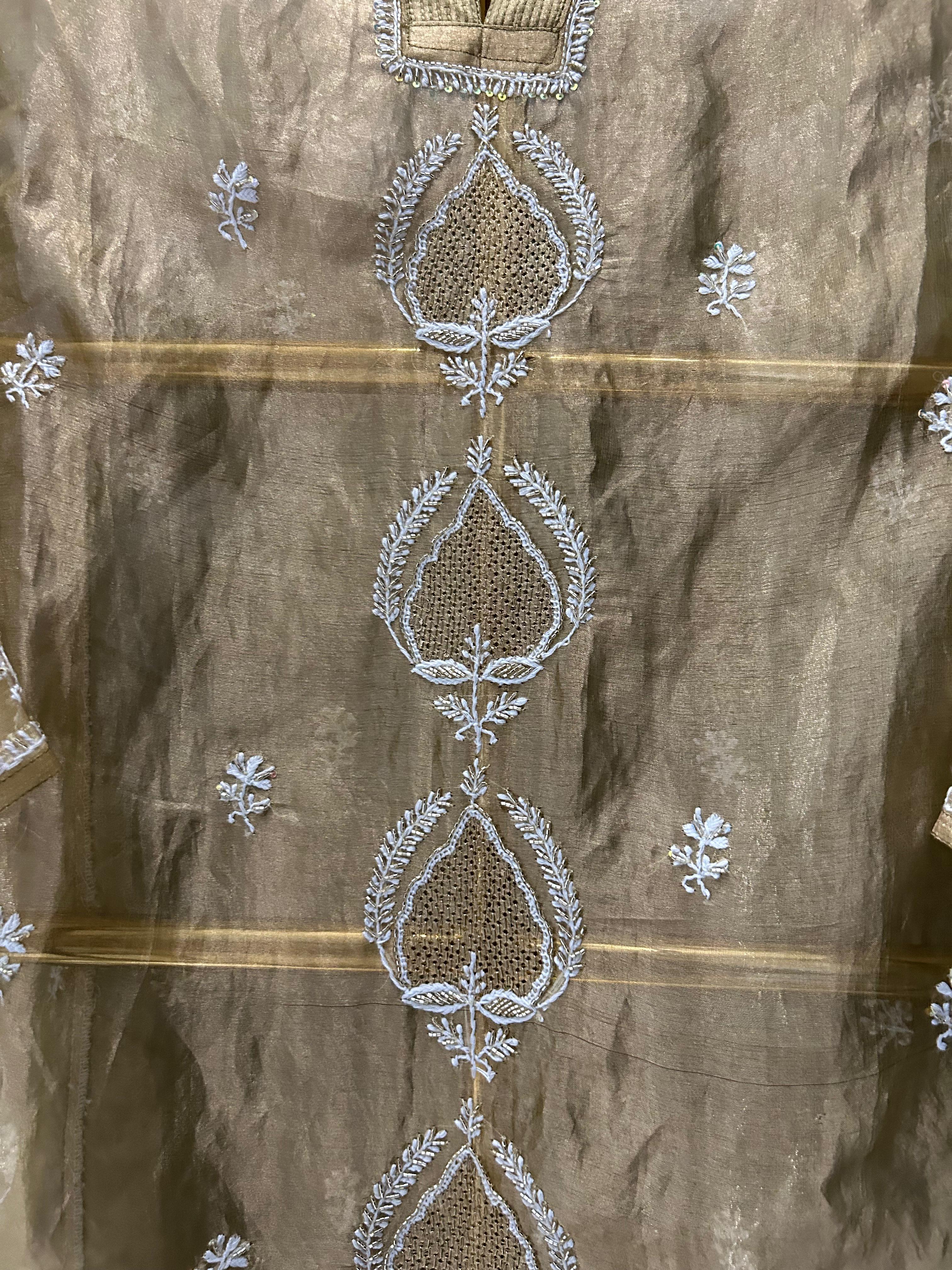 Green Golden Tissue Chikankari Co-ord Set