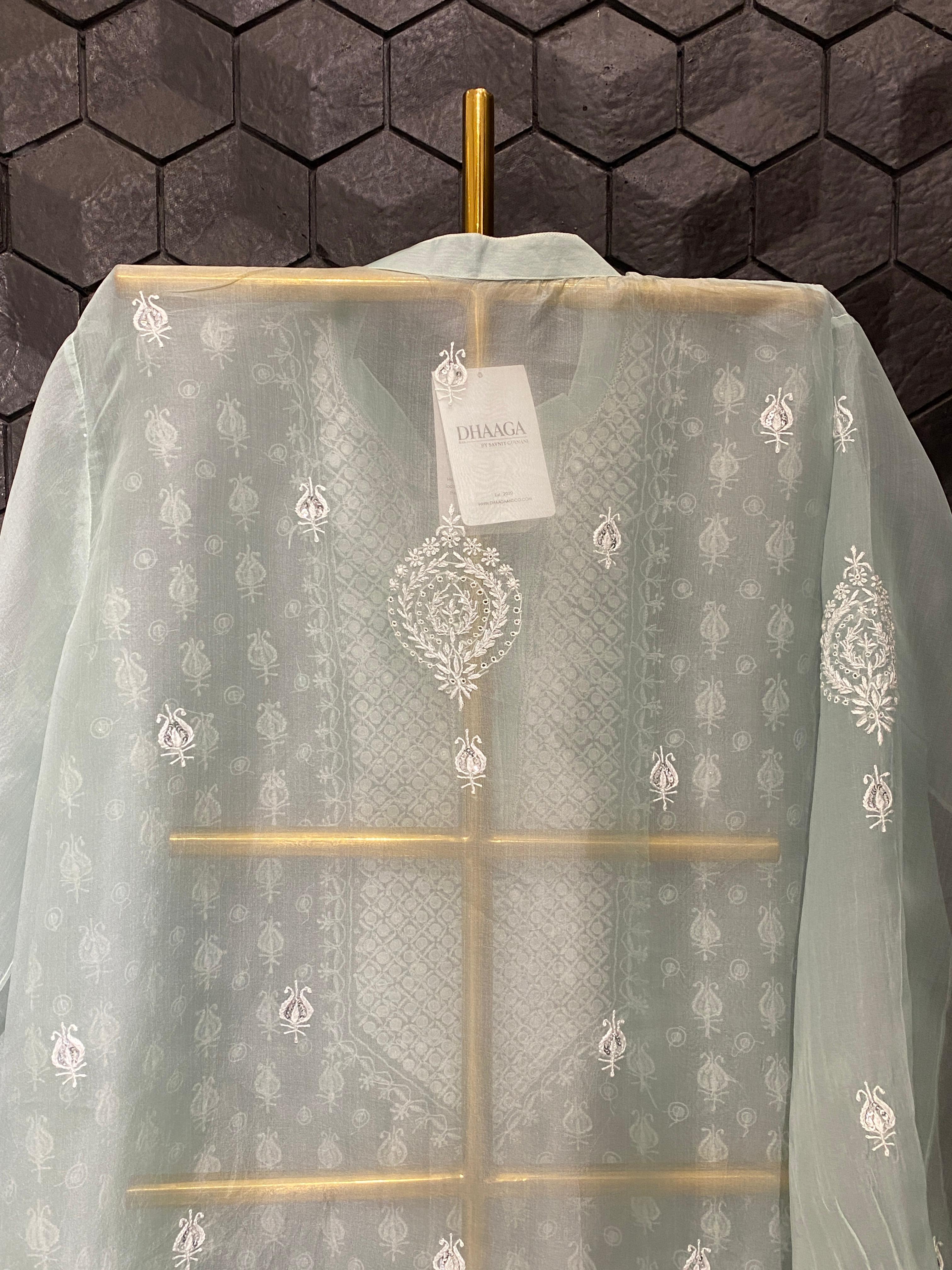 Green Organza Chikankari Co-ord Set