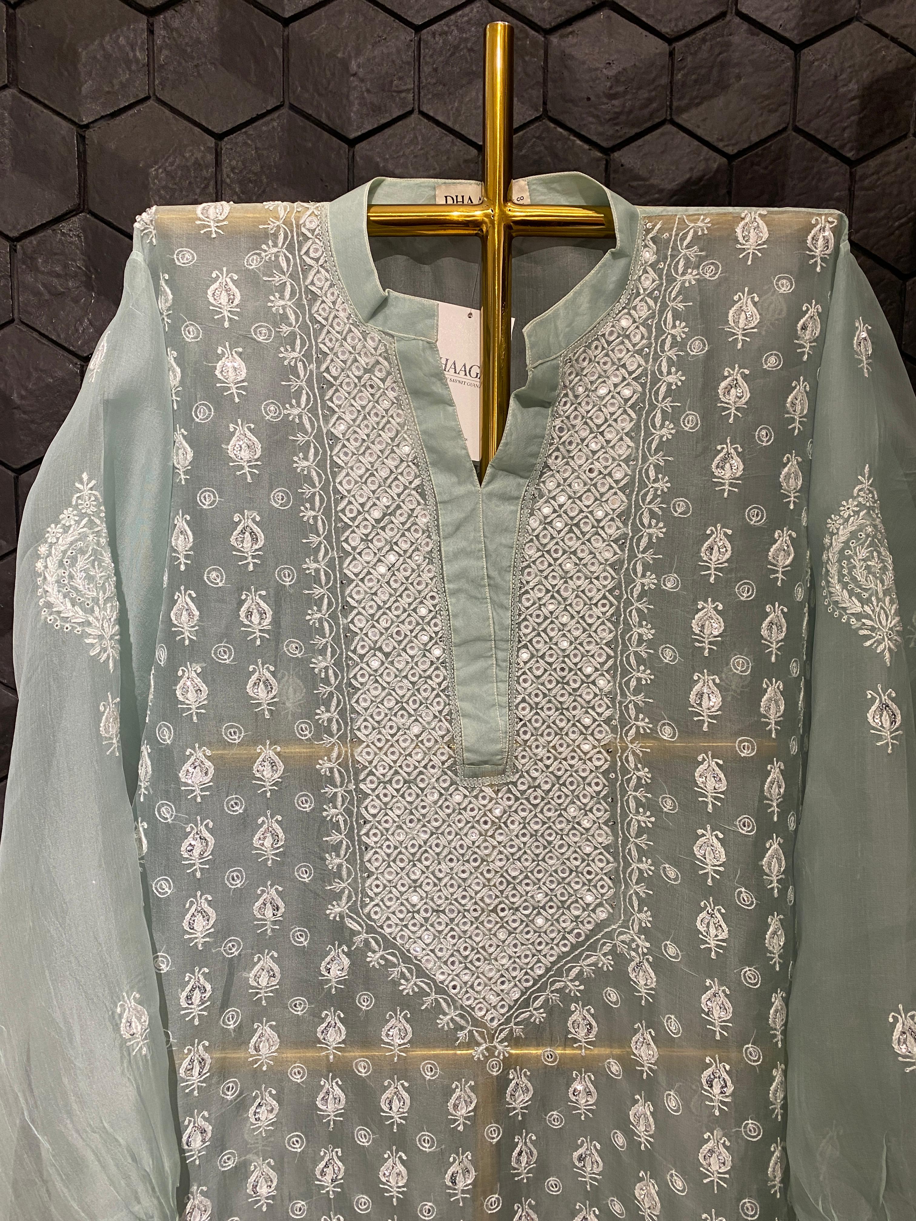 Green Organza Chikankari Co-ord Set