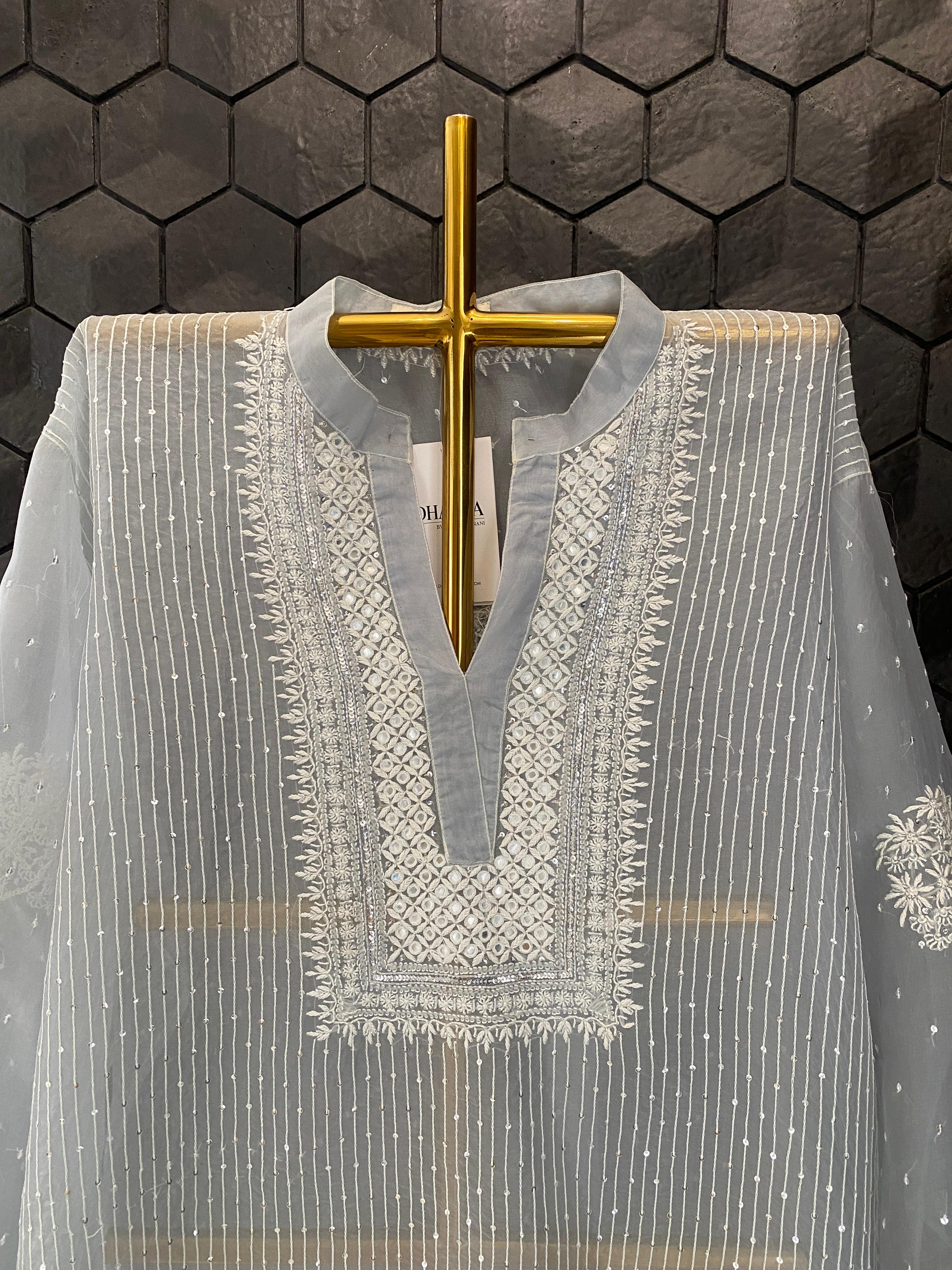 Blue Organza Chikankari Mirror Work Co-ord Set