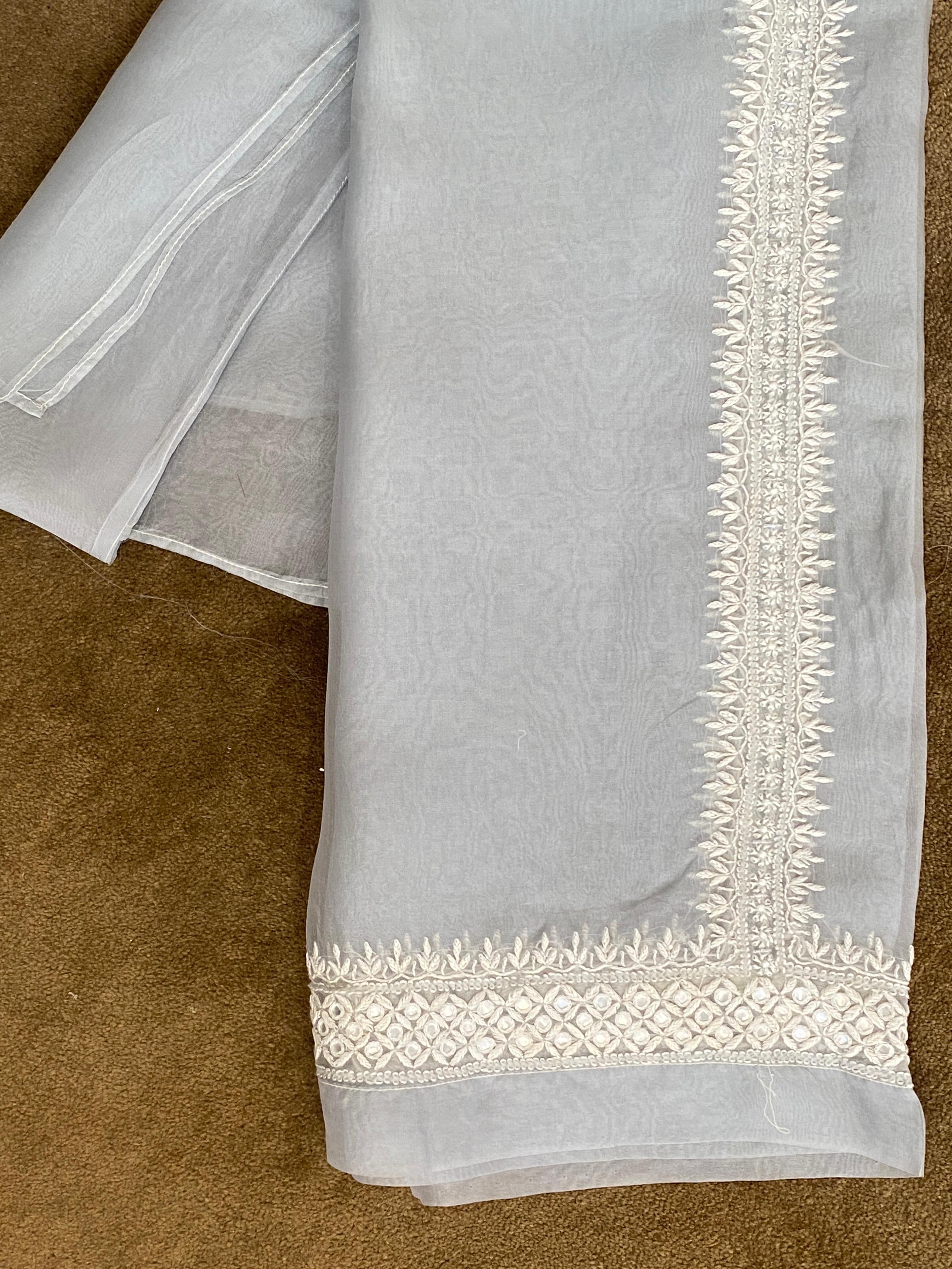 Blue Organza Chikankari Mirror Work Co-ord Set