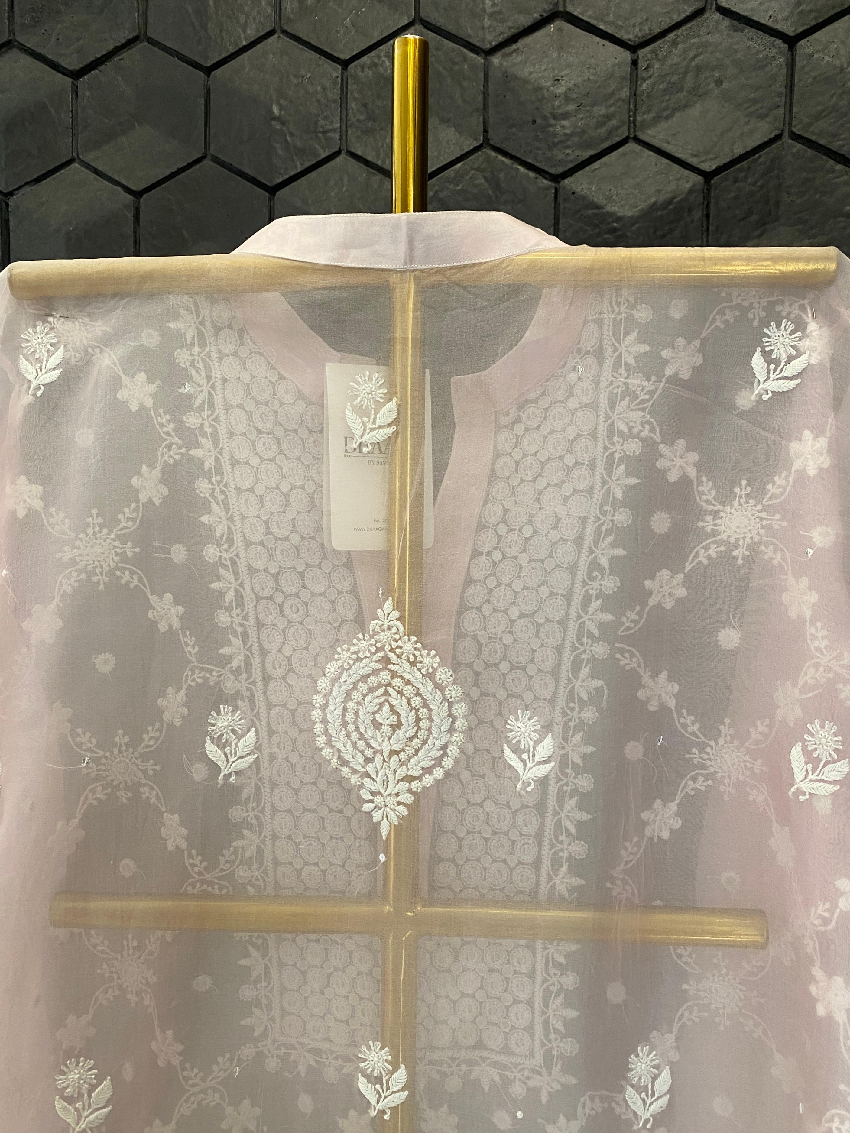 Pink Organza Chikankari Co-ord Set