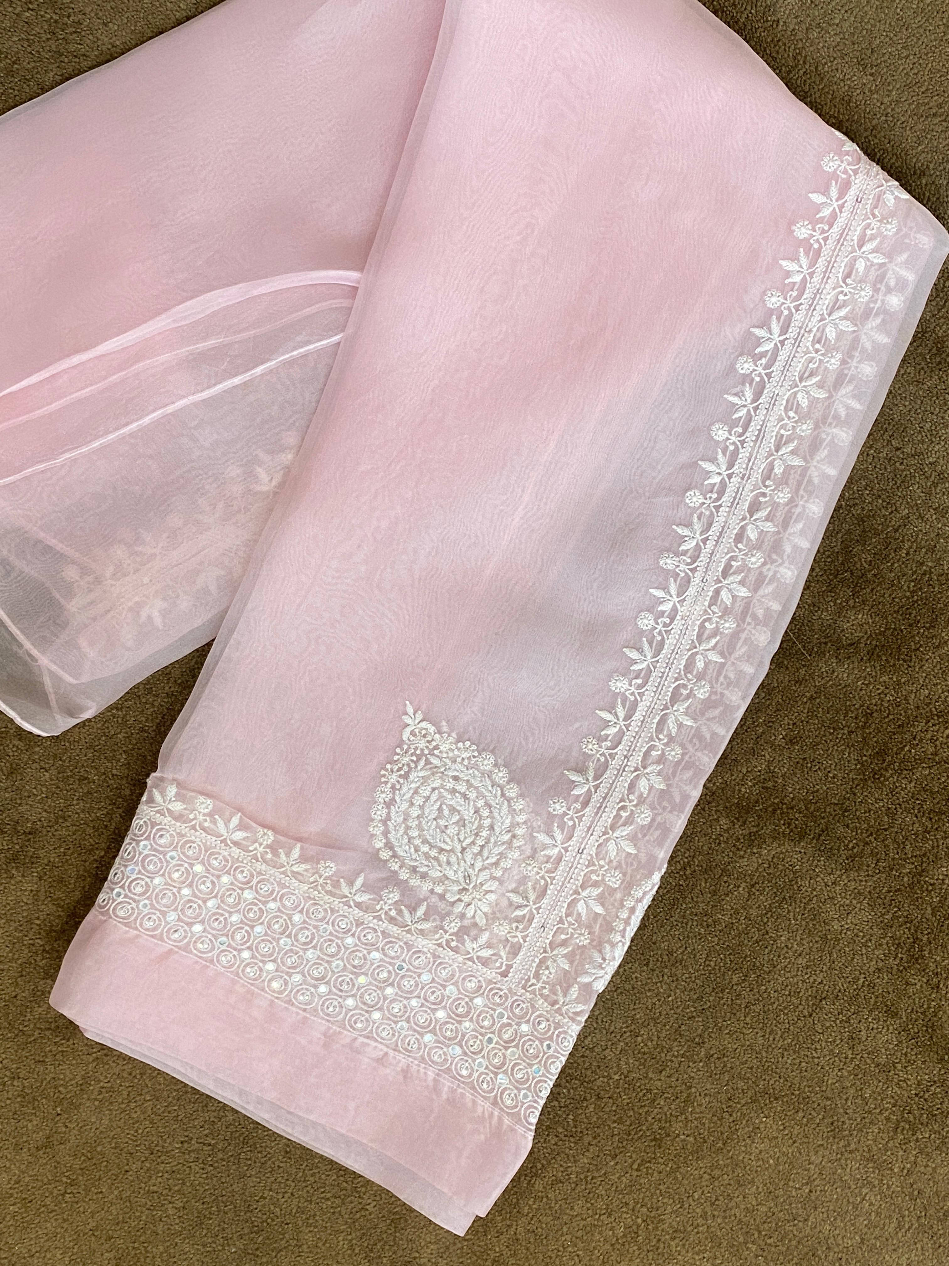 Pink Organza Chikankari Co-ord Set