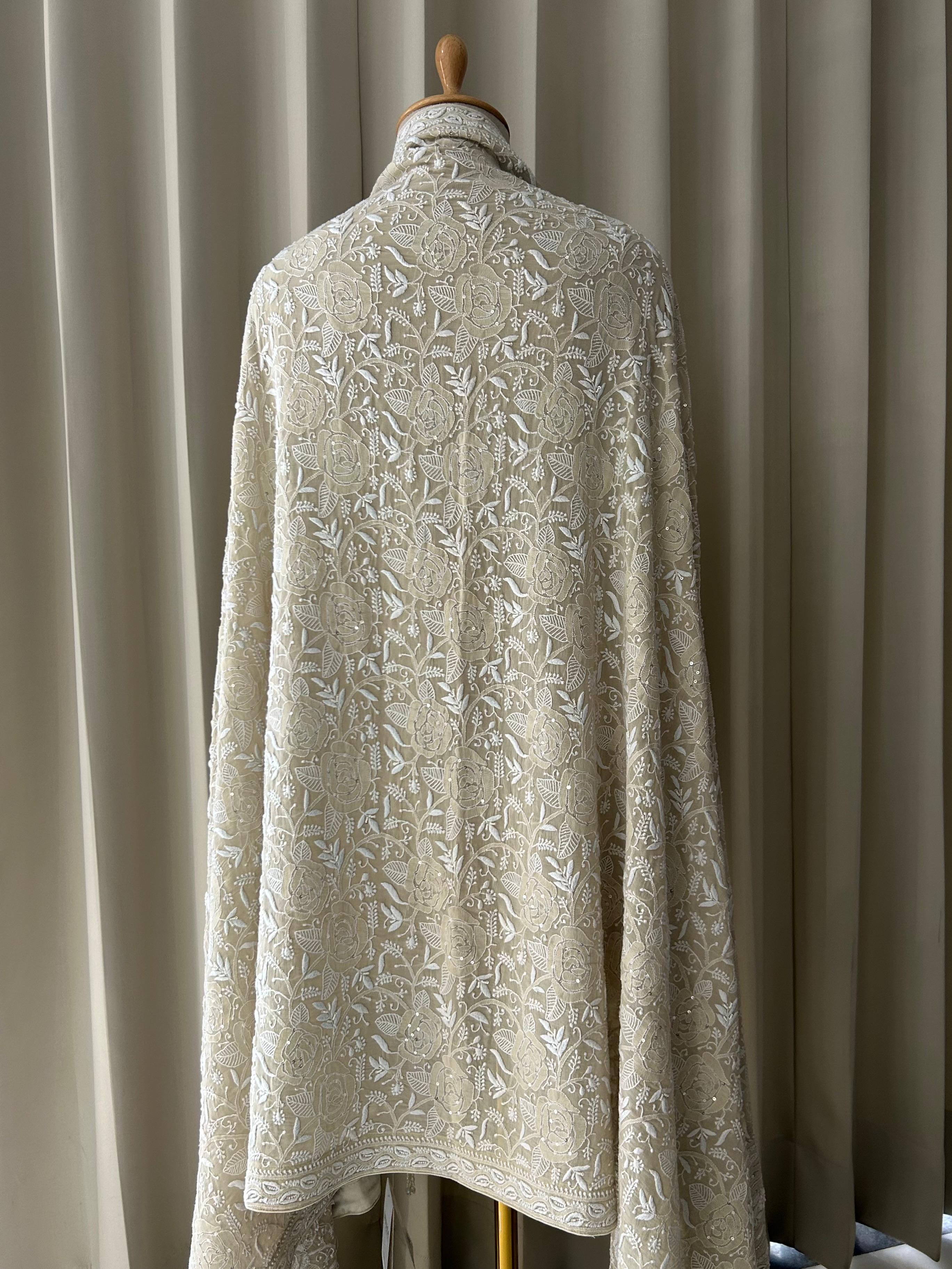 Ivory Georgette Chikankari Dupatta