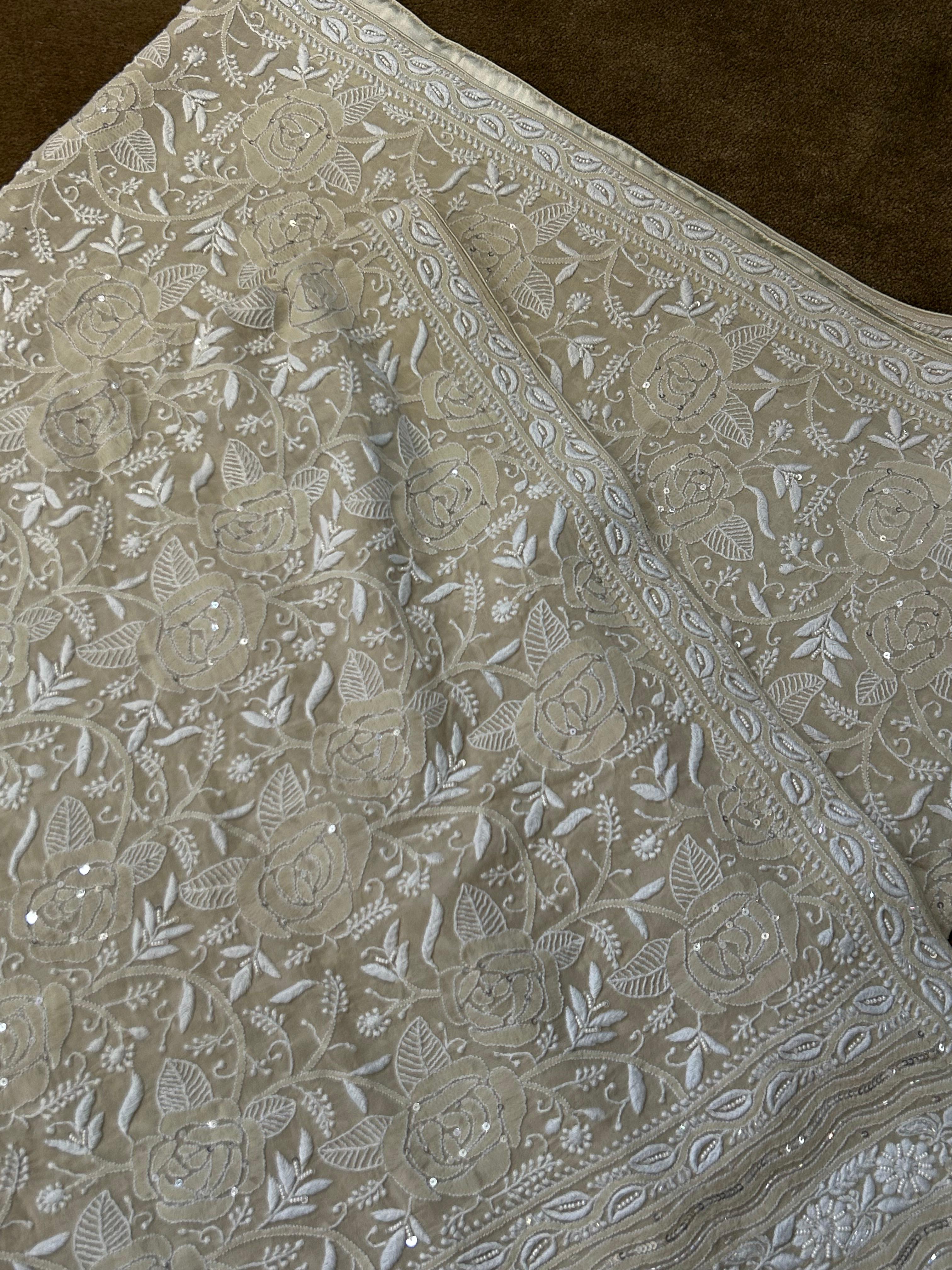 Ivory Georgette Chikankari Dupatta