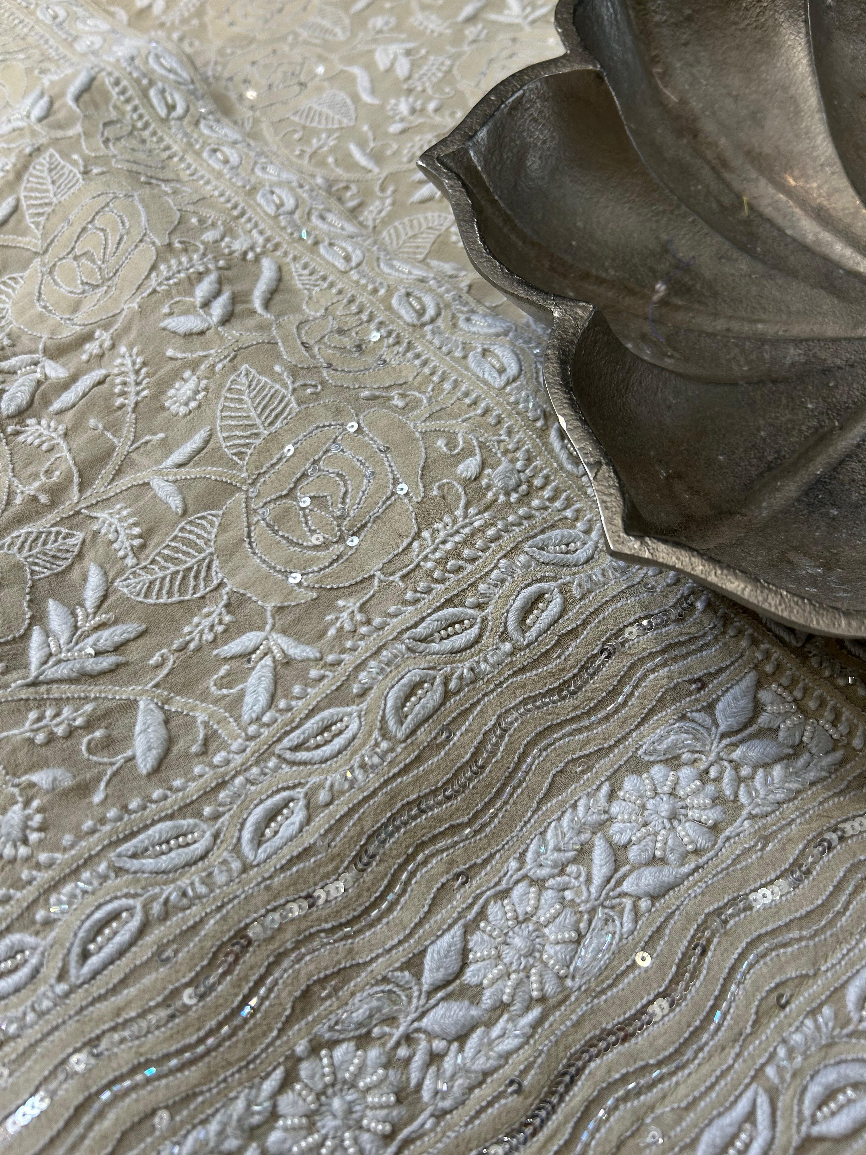 Ivory Georgette Chikankari Dupatta