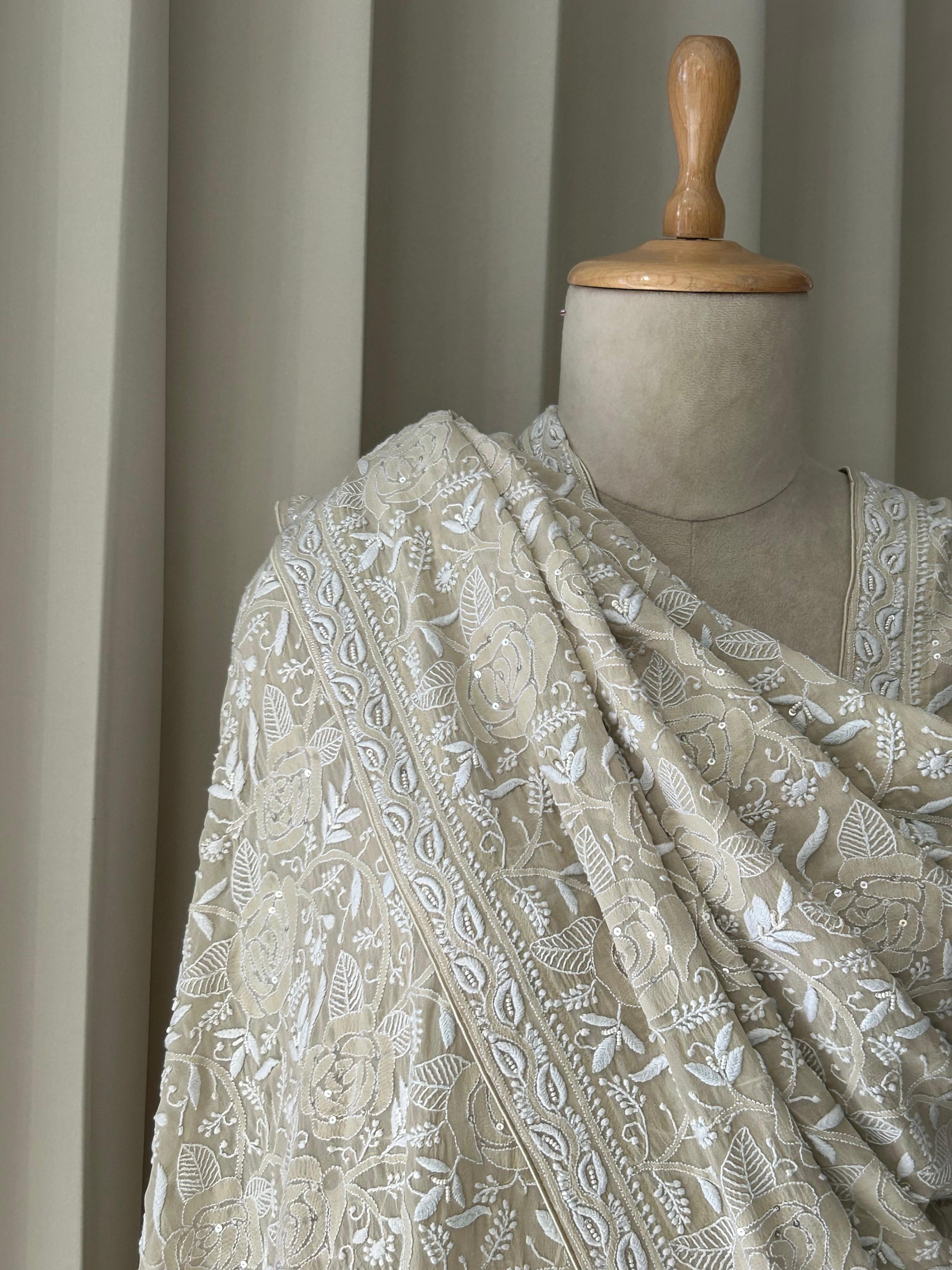 Ivory Georgette Chikankari Dupatta