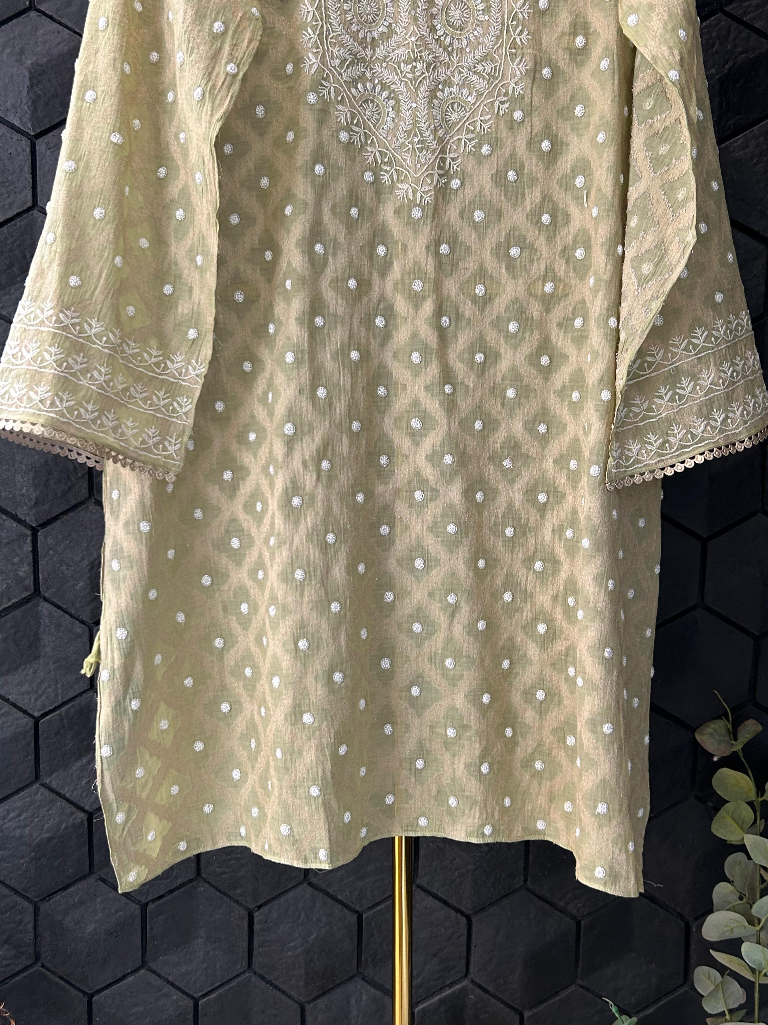 Green Silver Tissue Chikankari Co-ord Set