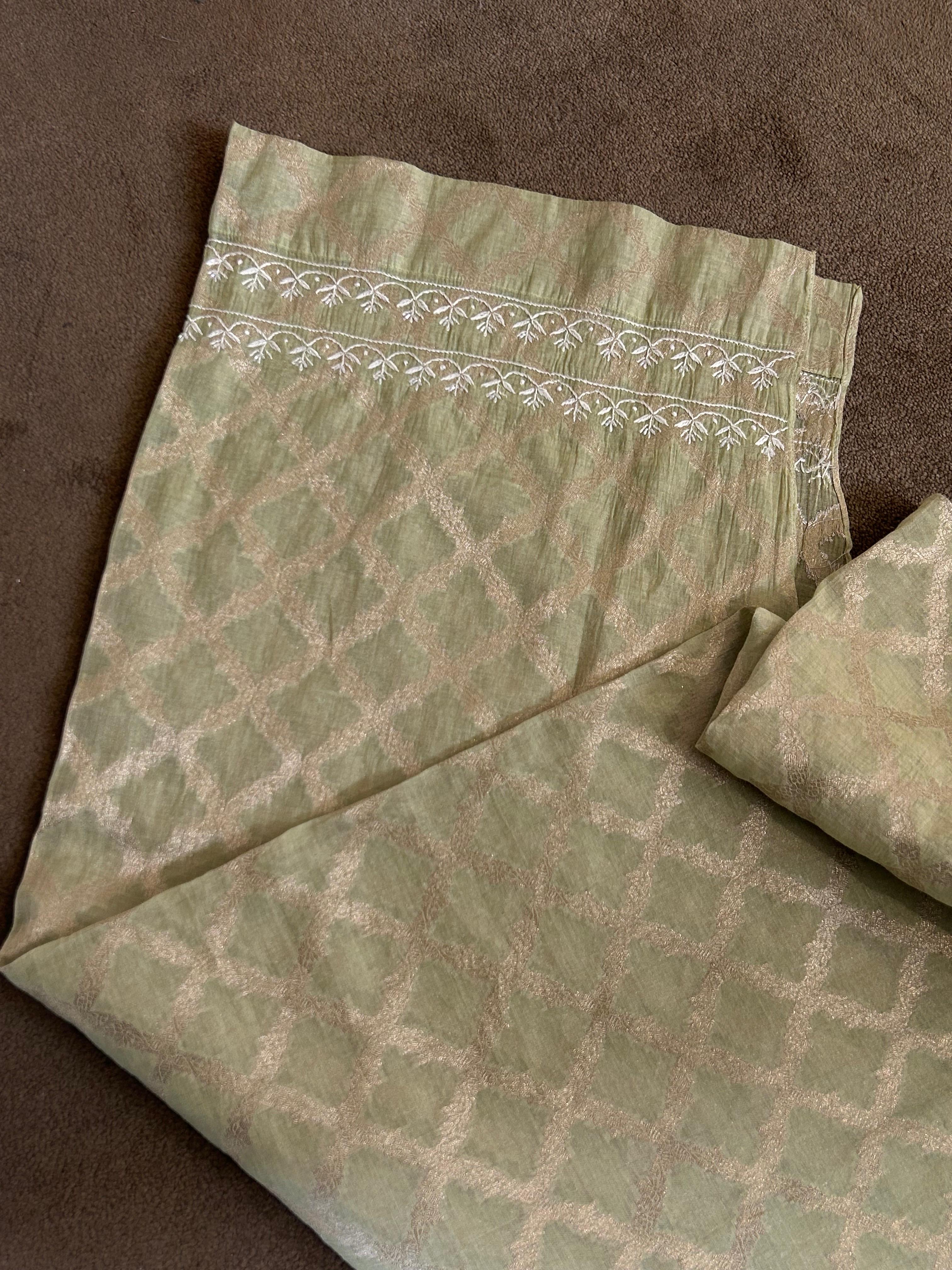 Green Golden Tissue Chikankari Co-ord Set