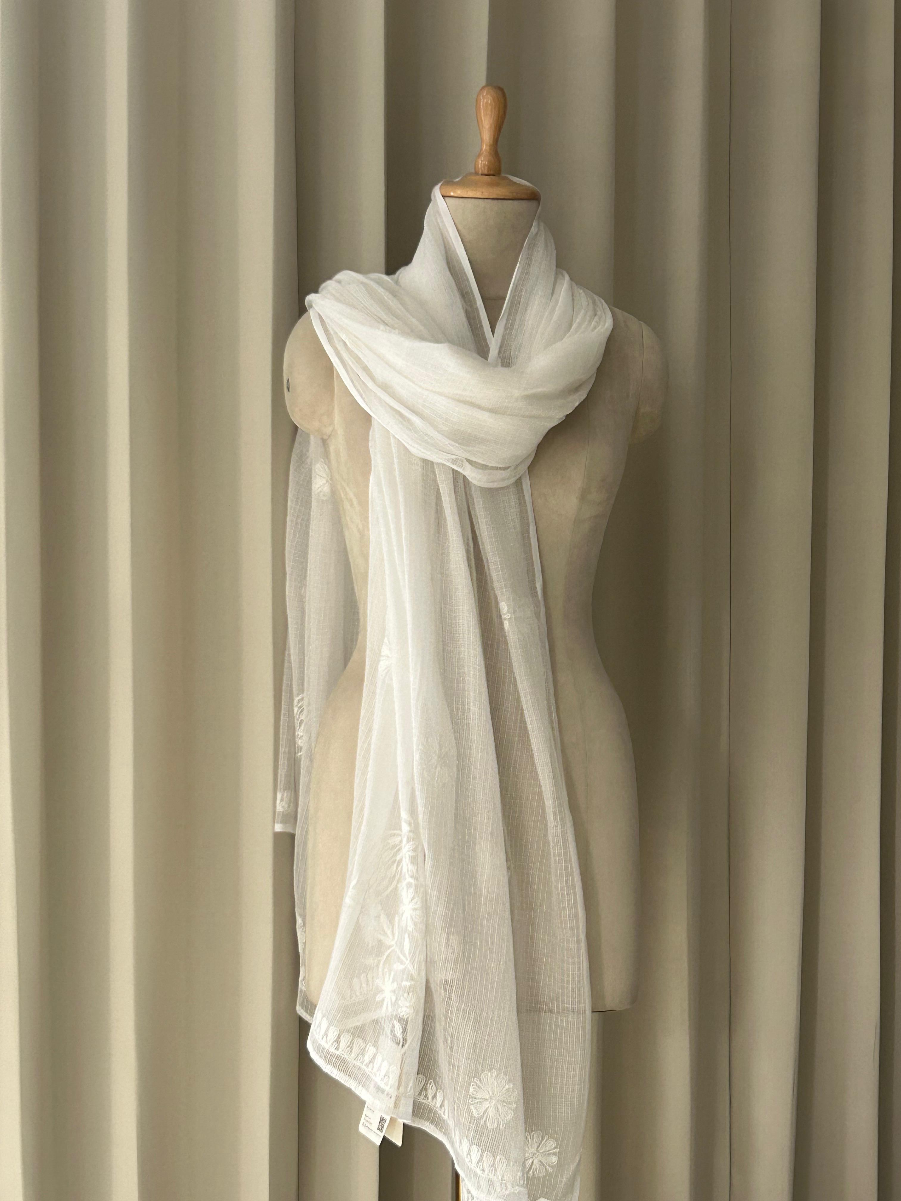 White Kota Chikankari Dupatta