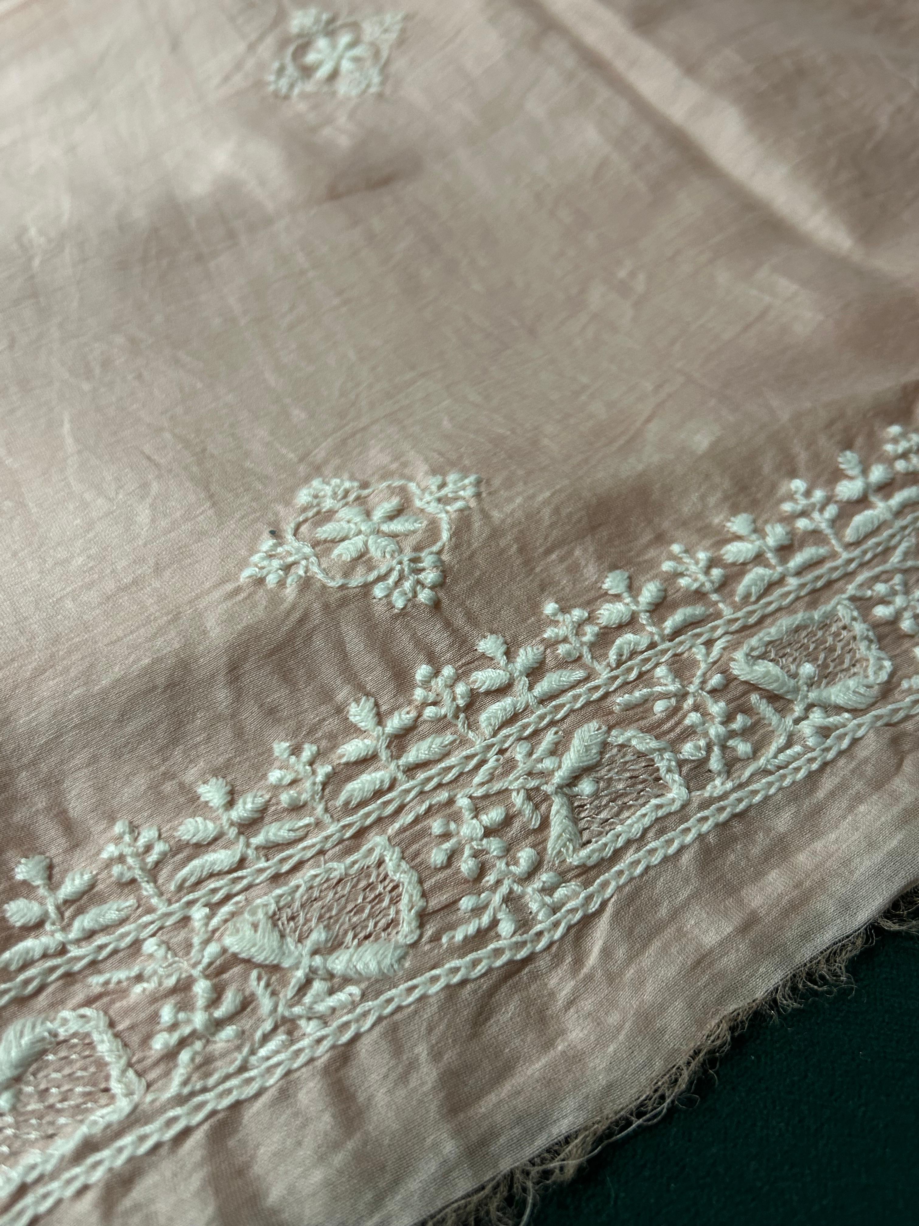 Pink Chanderi Chikankari Mens kurta