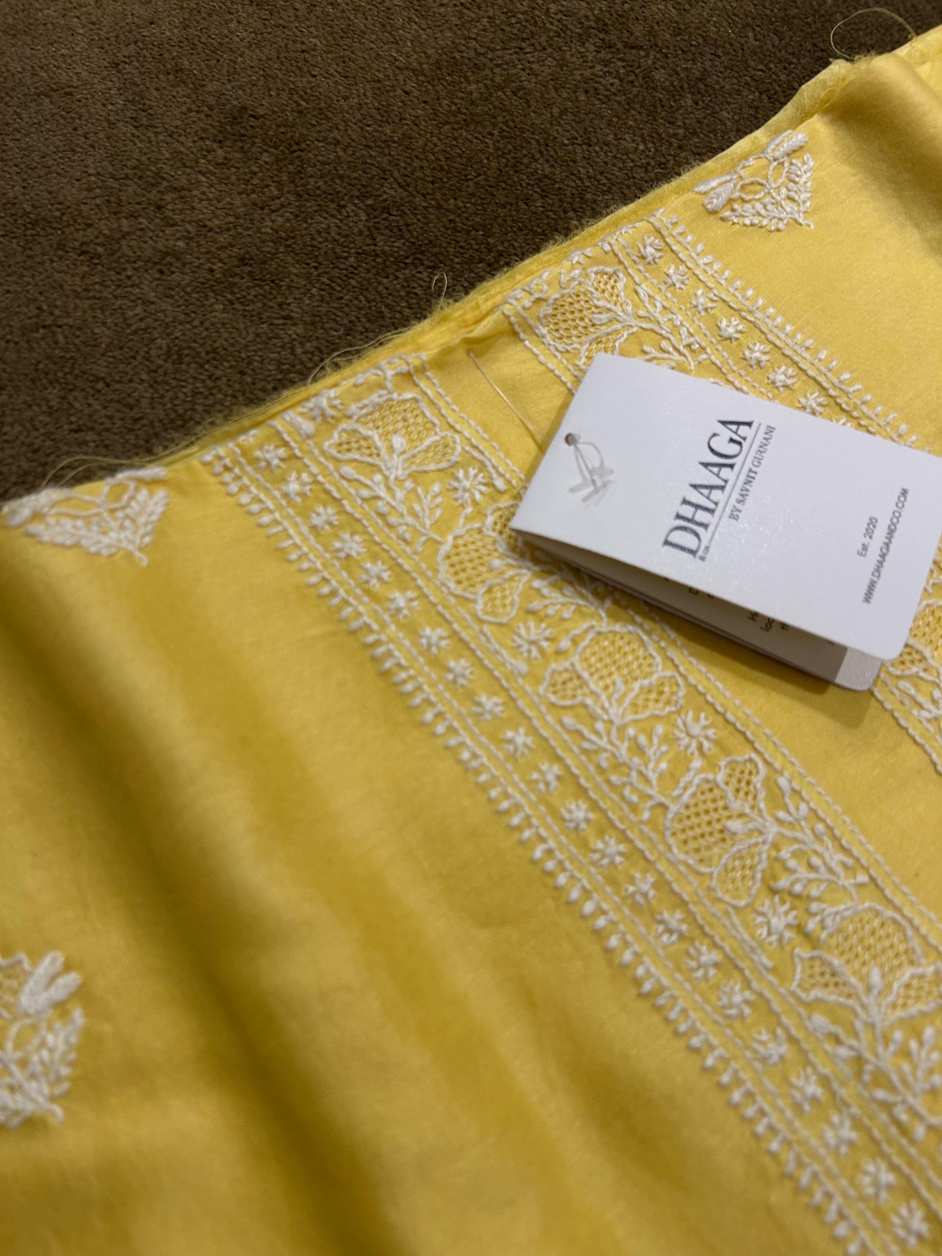 Yellow Chanderi Chikankari Mens kurta