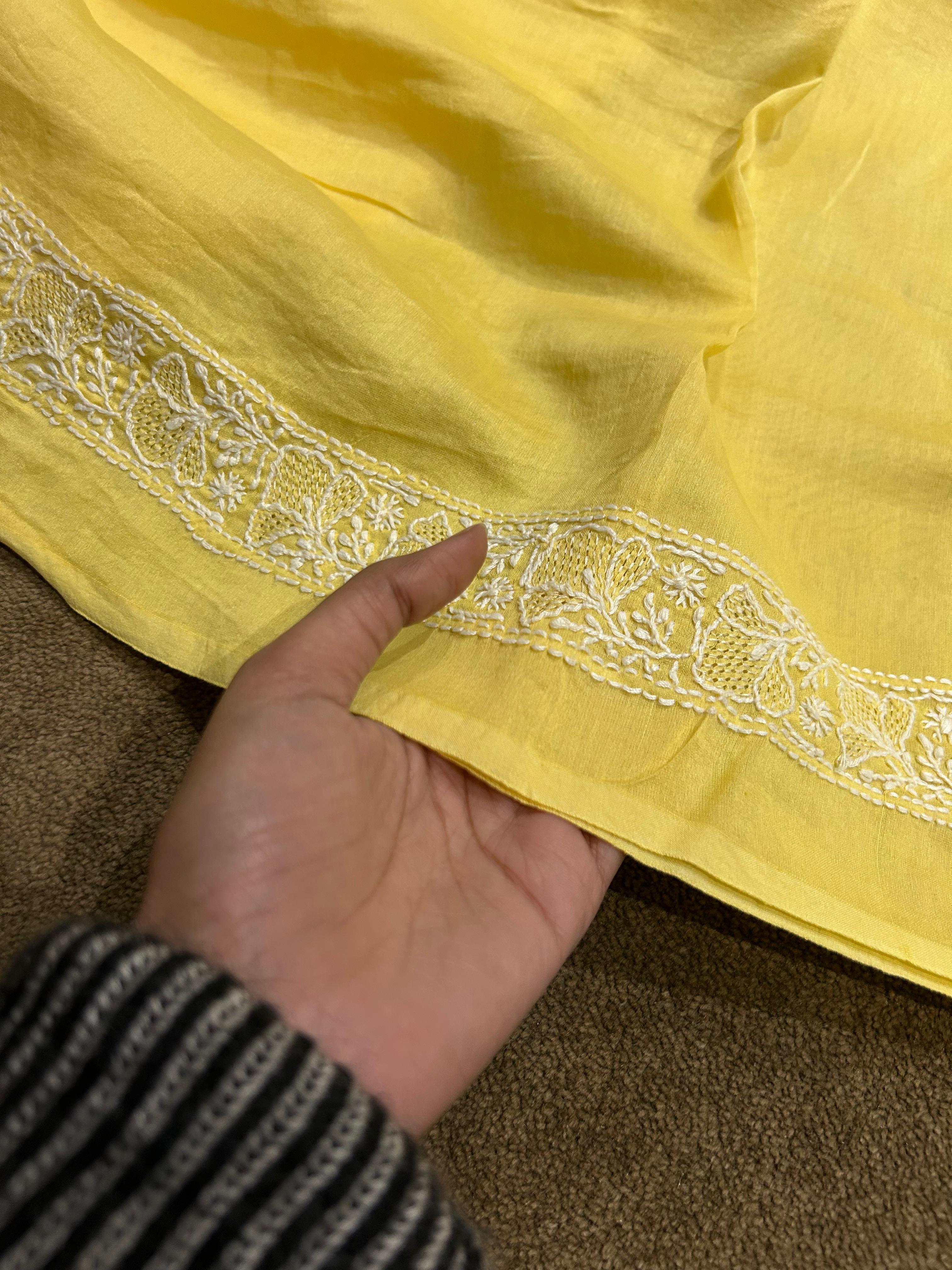 Yellow Chanderi Chikankari Mens kurta