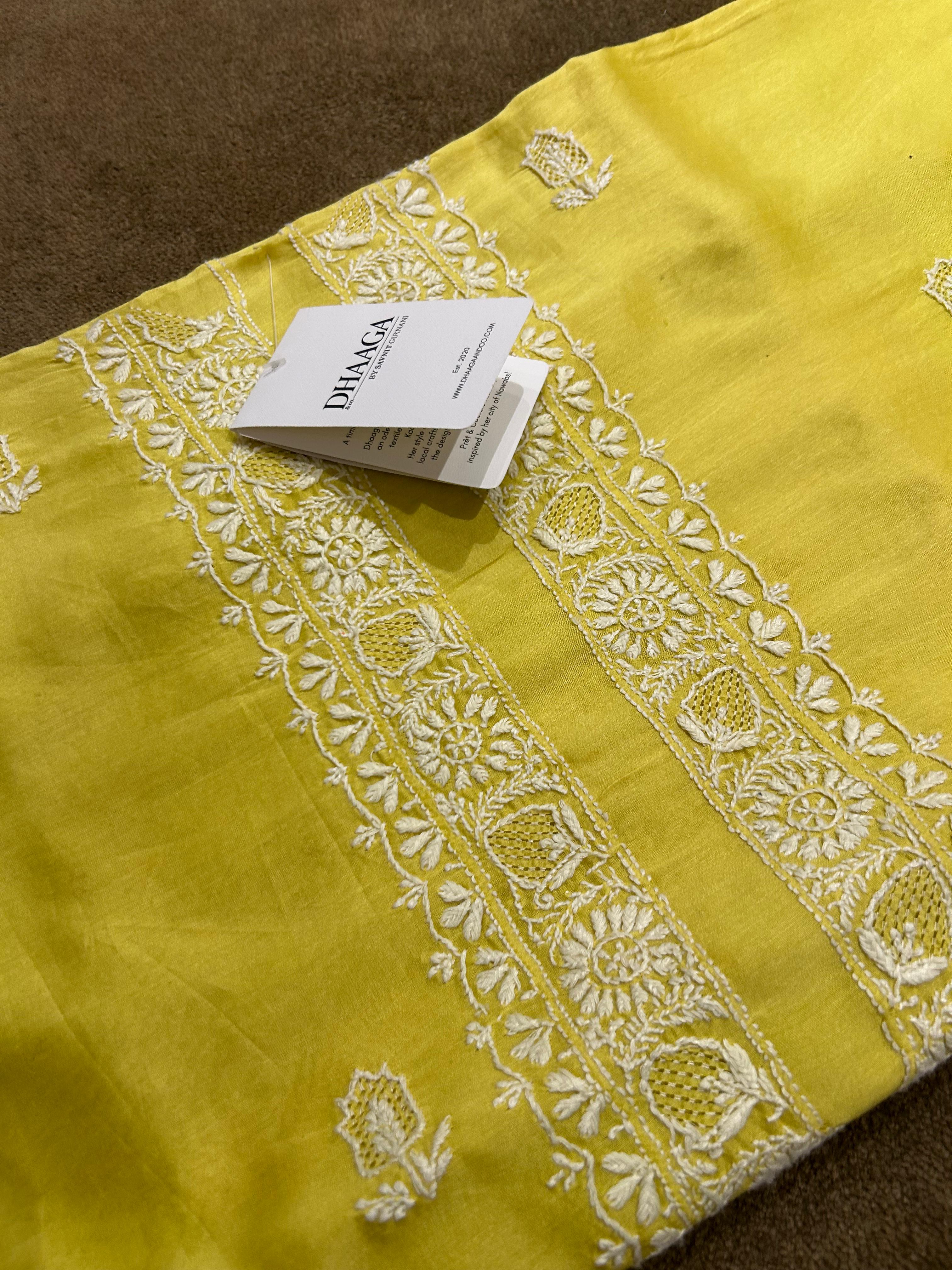 Green Chanderi Chikankari Mens Kurta