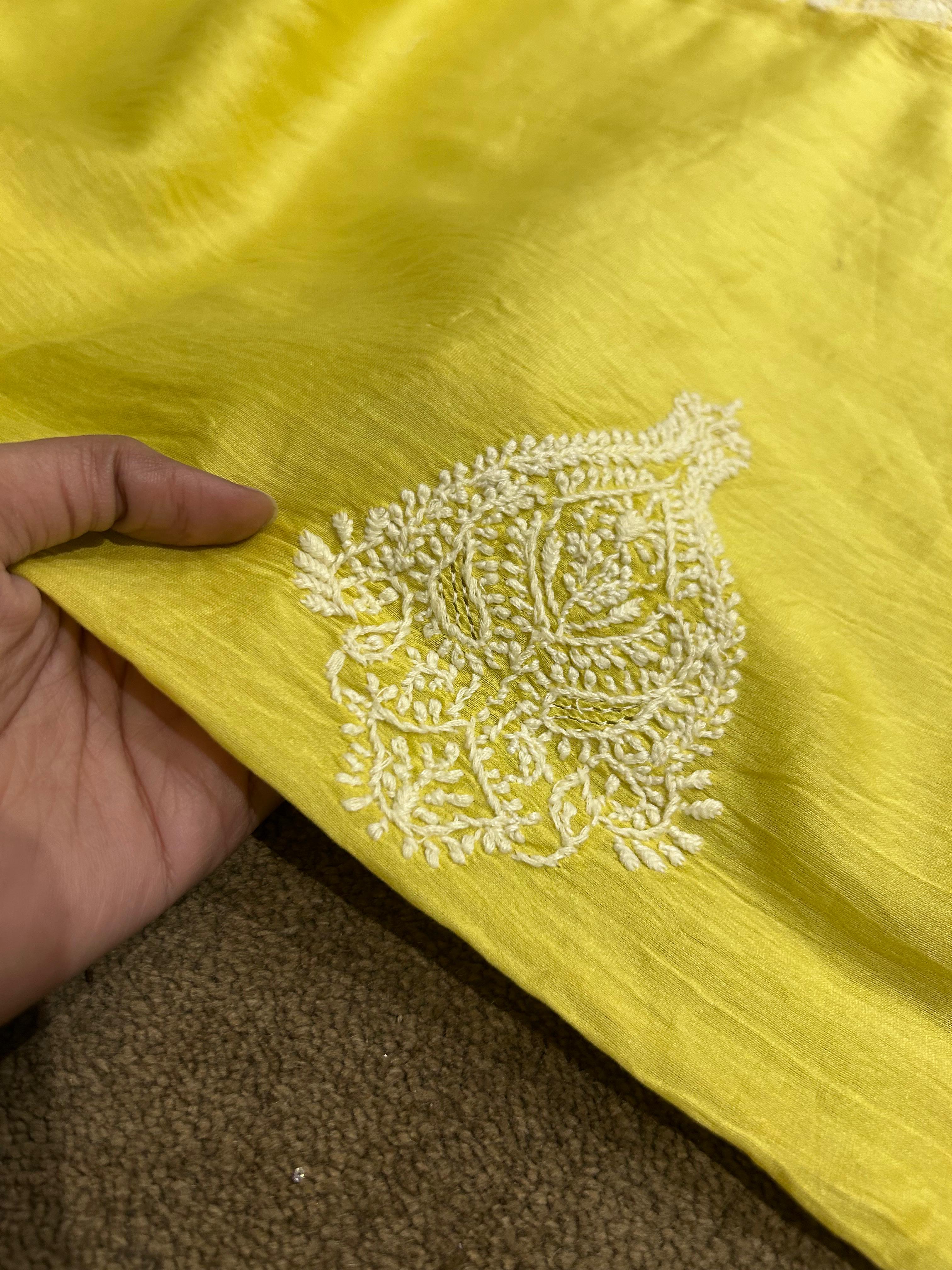 Green Chanderi Chikankari Mens Kurta