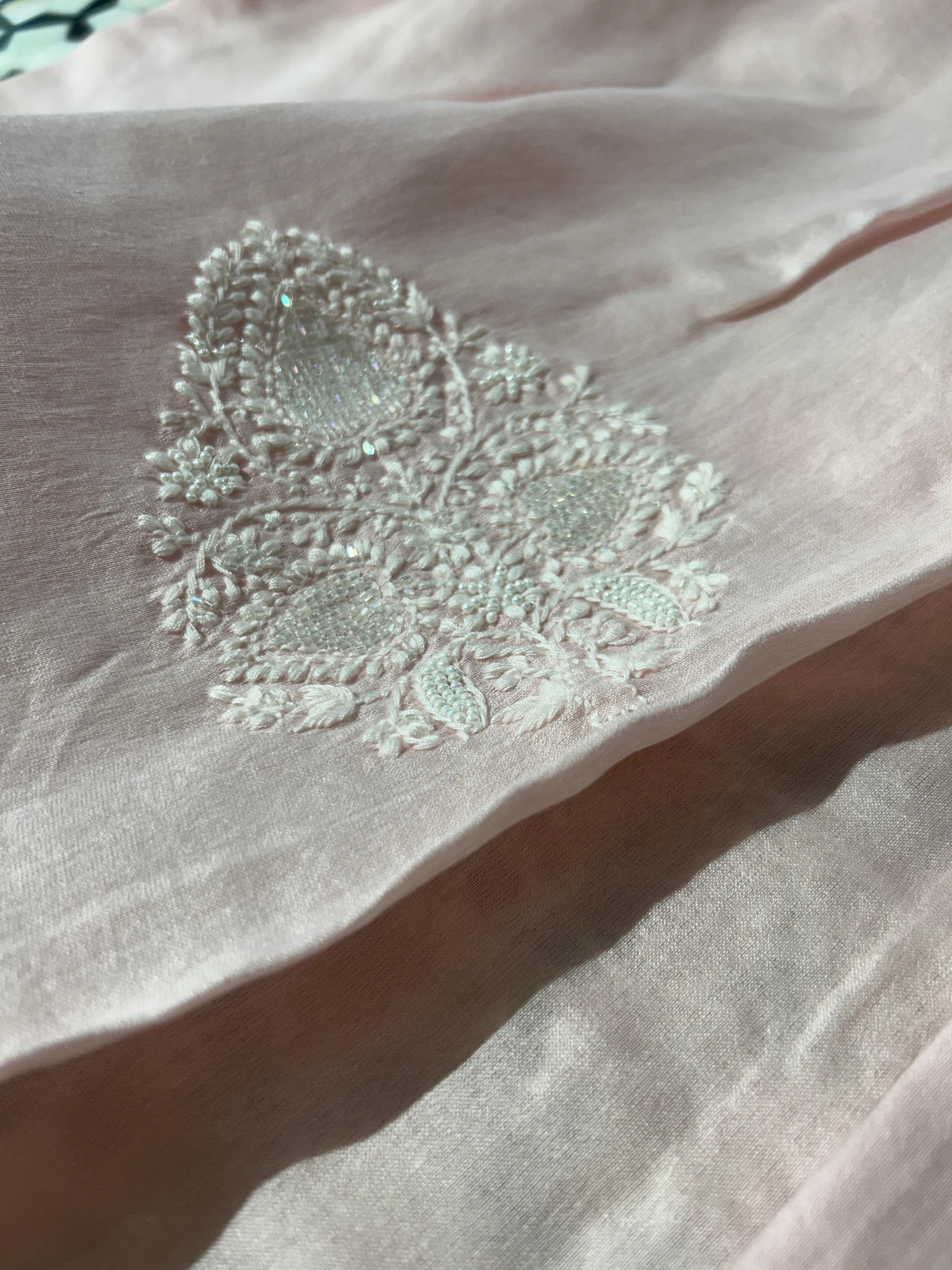 Pink Chanderi Chikankari Mens Kurta